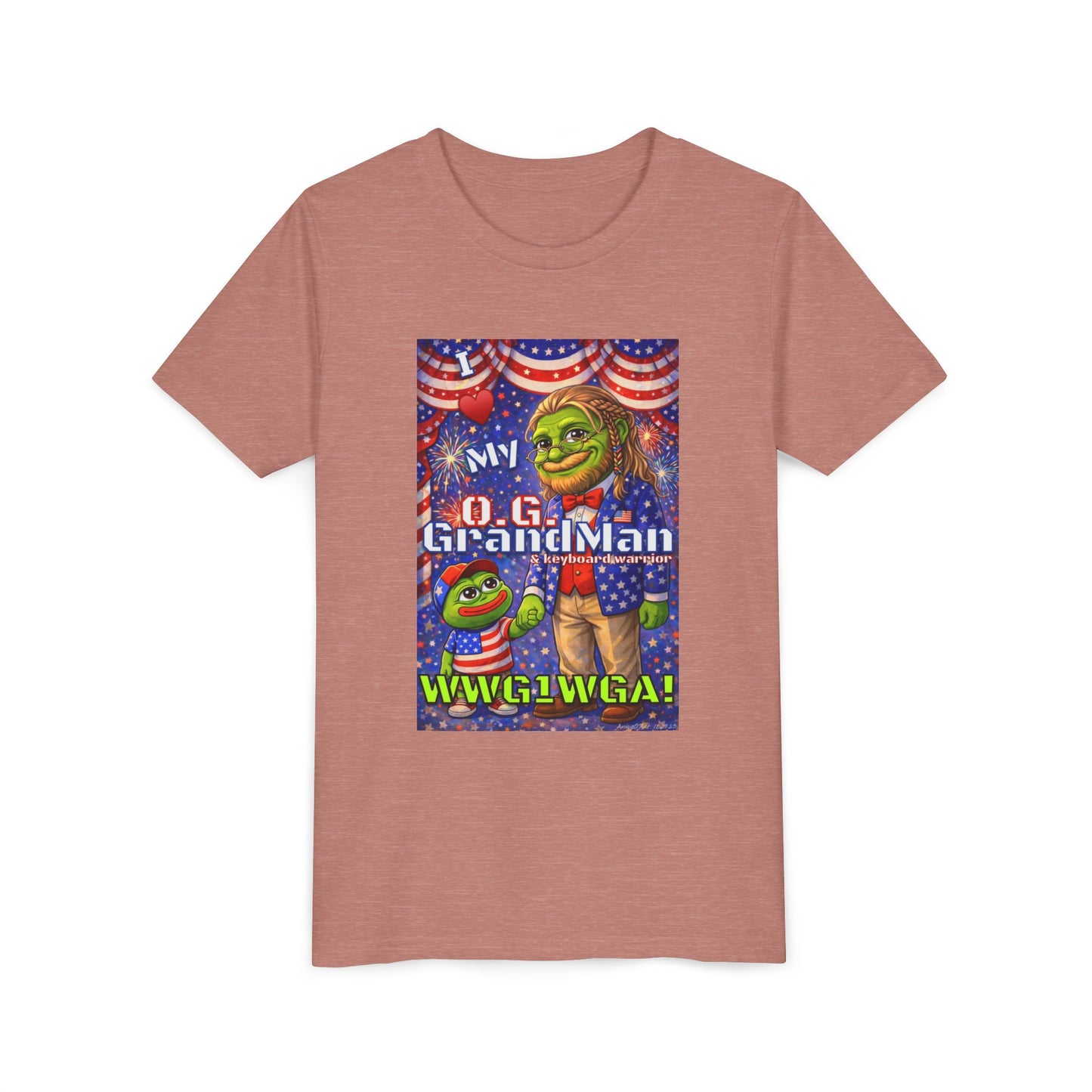 GrandMan/Grandpa Keyboard Warriors for your Littles - “I ♥️ My O.G. GrandMan" Patriotic Pepe WWG1WGA Kids T-Shirt