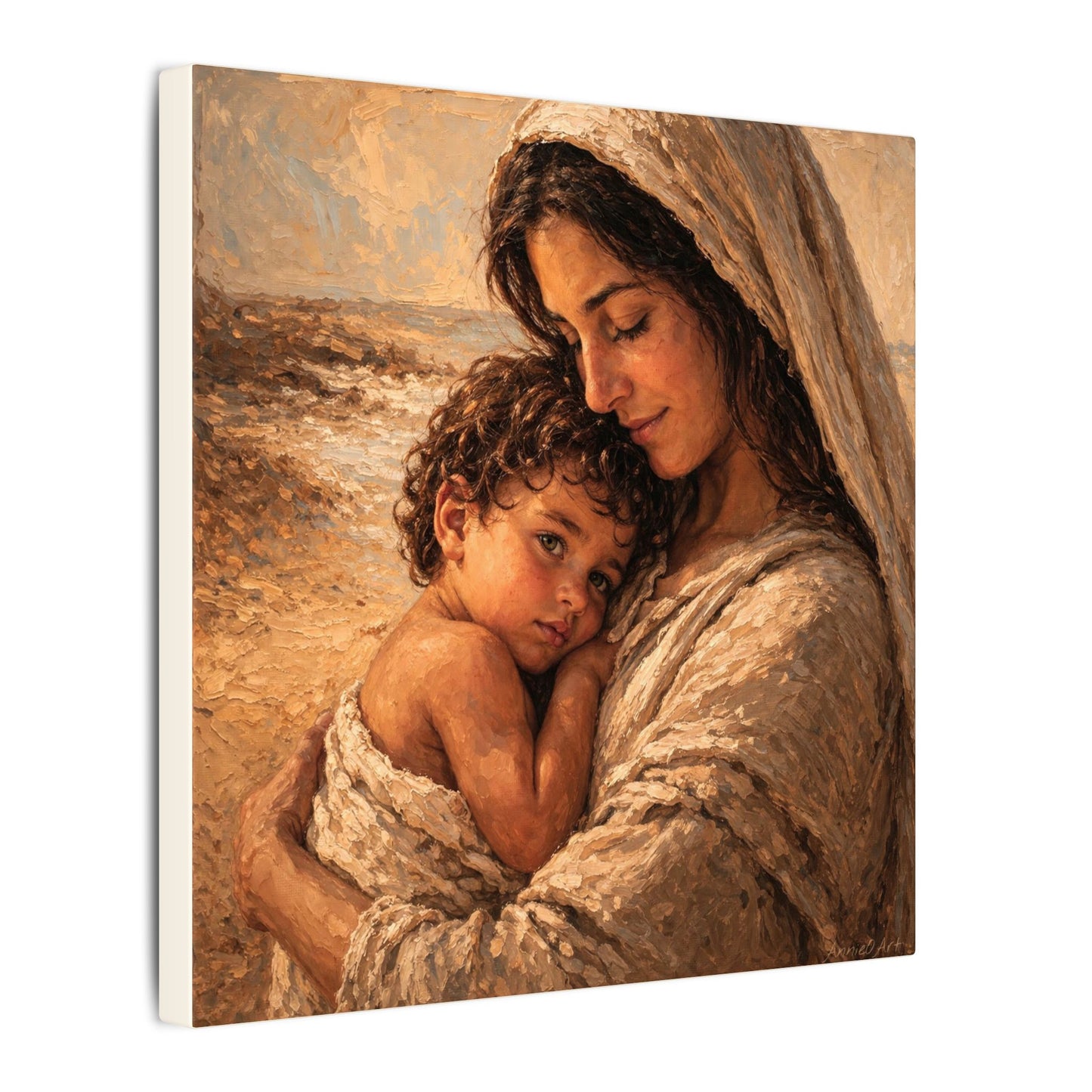 Mary and Jesus Matte Canvas Wall Art — Tender Embrace Spiritual Nursery Decor