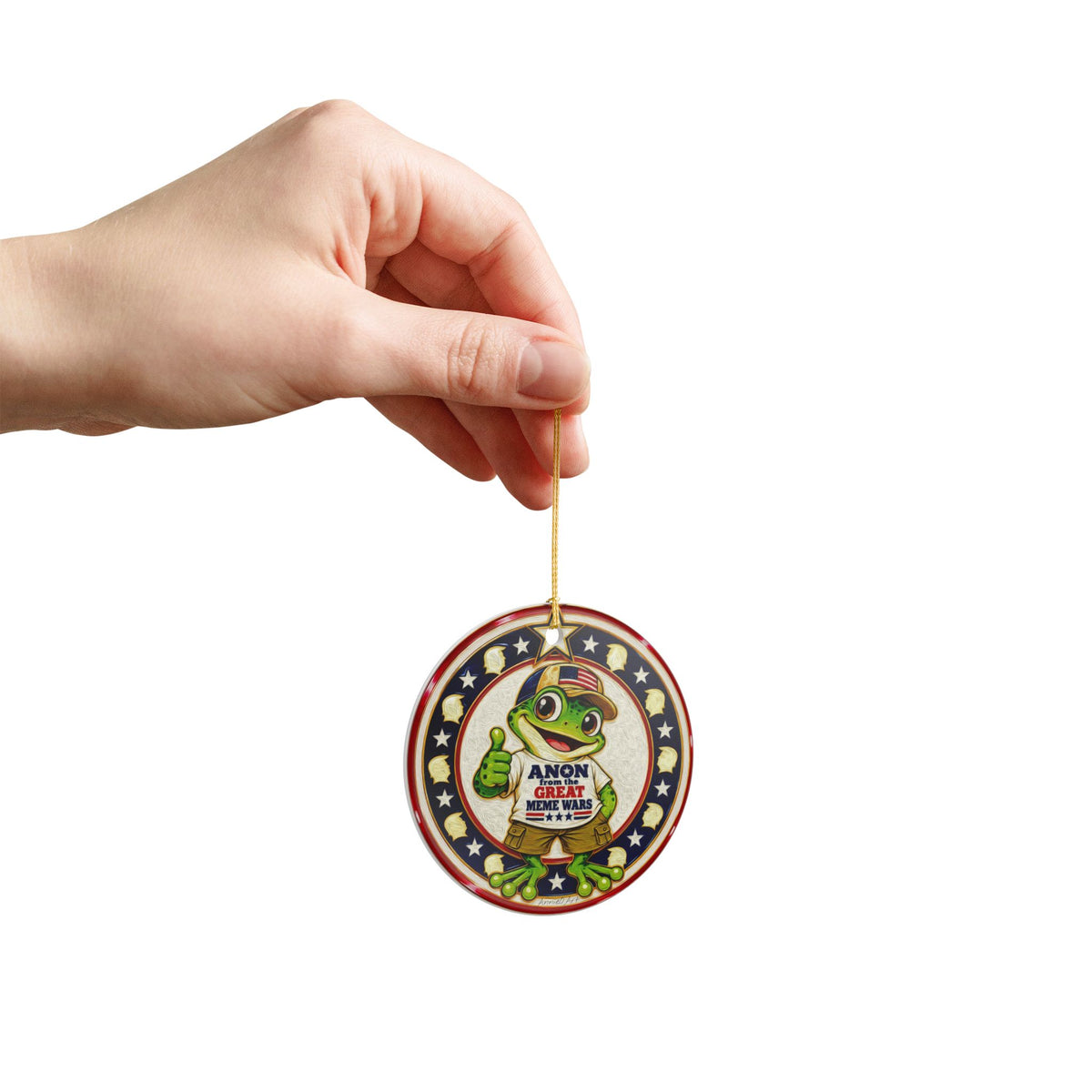 Ceramic Ornament — Frog 'Anon From the Great Meme Wars' Patriotic Holiday Decoration