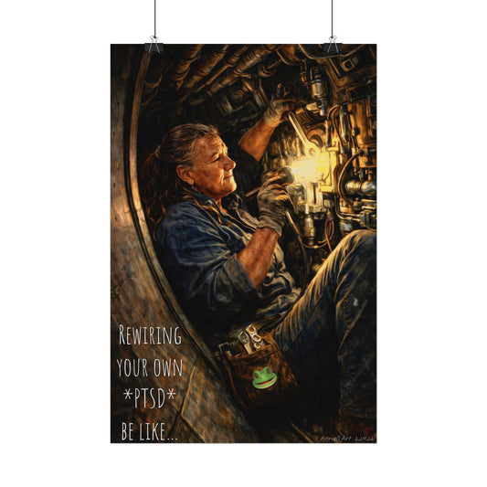 PTSD Rewiring Mechanic Poster — Textured Watercolor Matte Art Print
