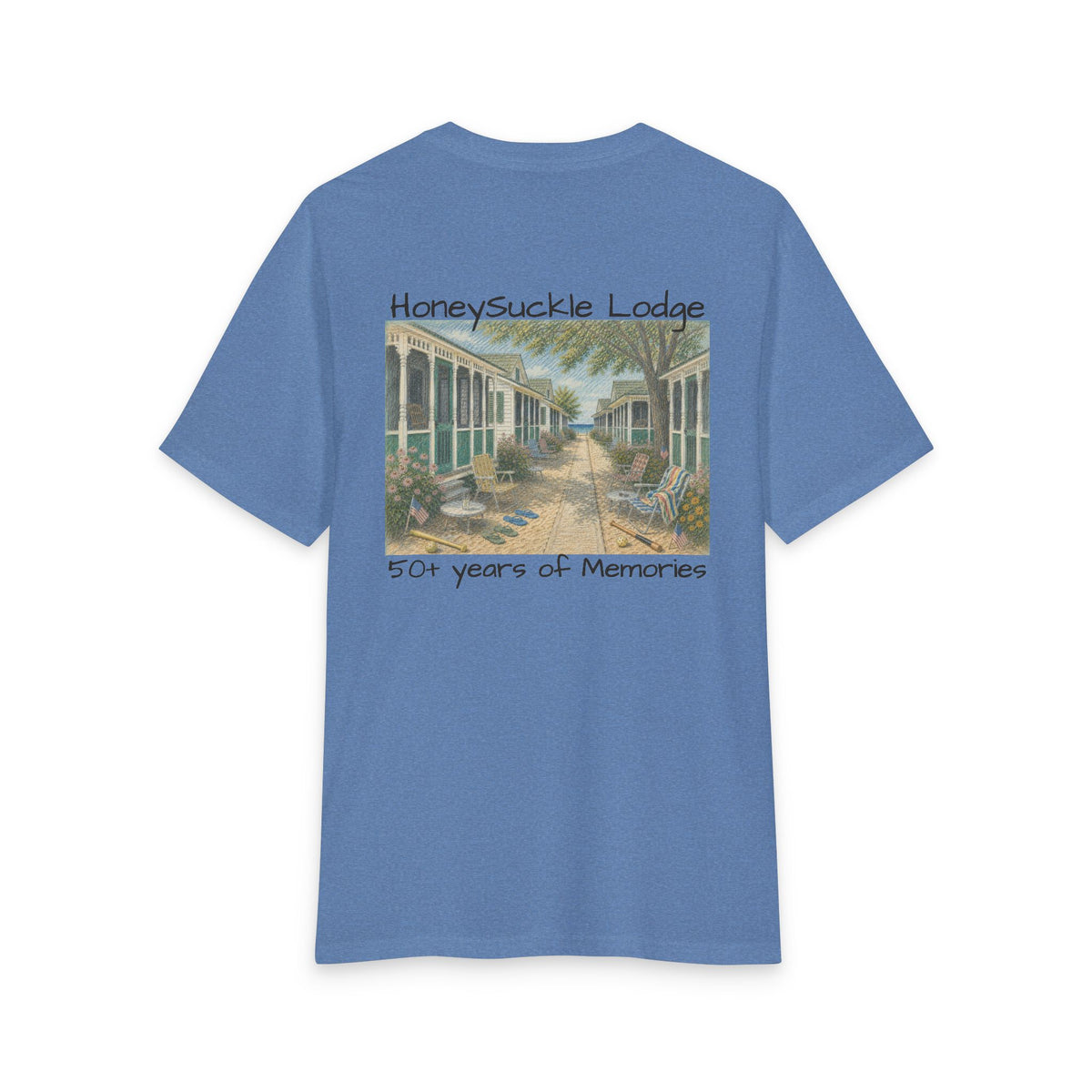 Vintage Americana Distressed Tee – "Happy 250th America!" Honeysuckle Lodge Souvenir T-Shirt