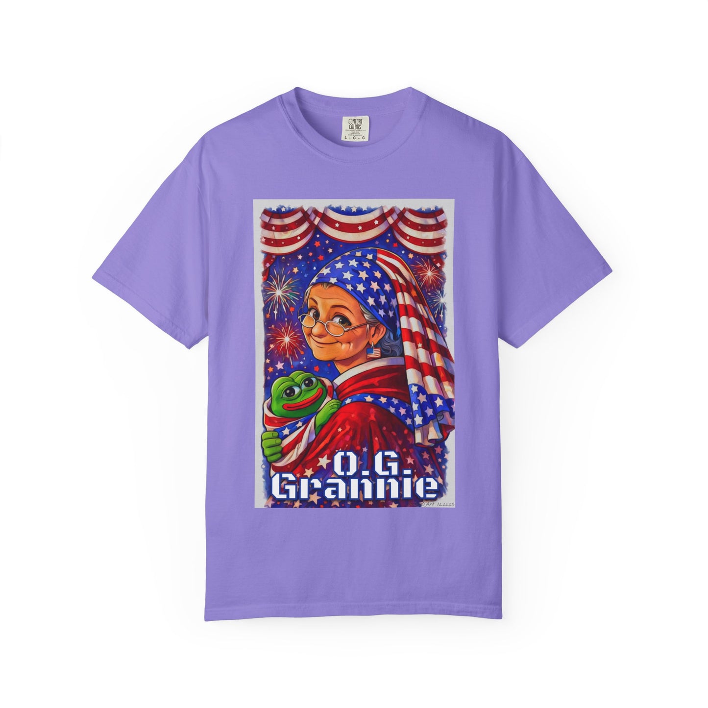 Grandmas Patriotic Original Gansta “OG Grannie” T-Shirt — American Flag Grandma w baby Pepe Graphic Tee