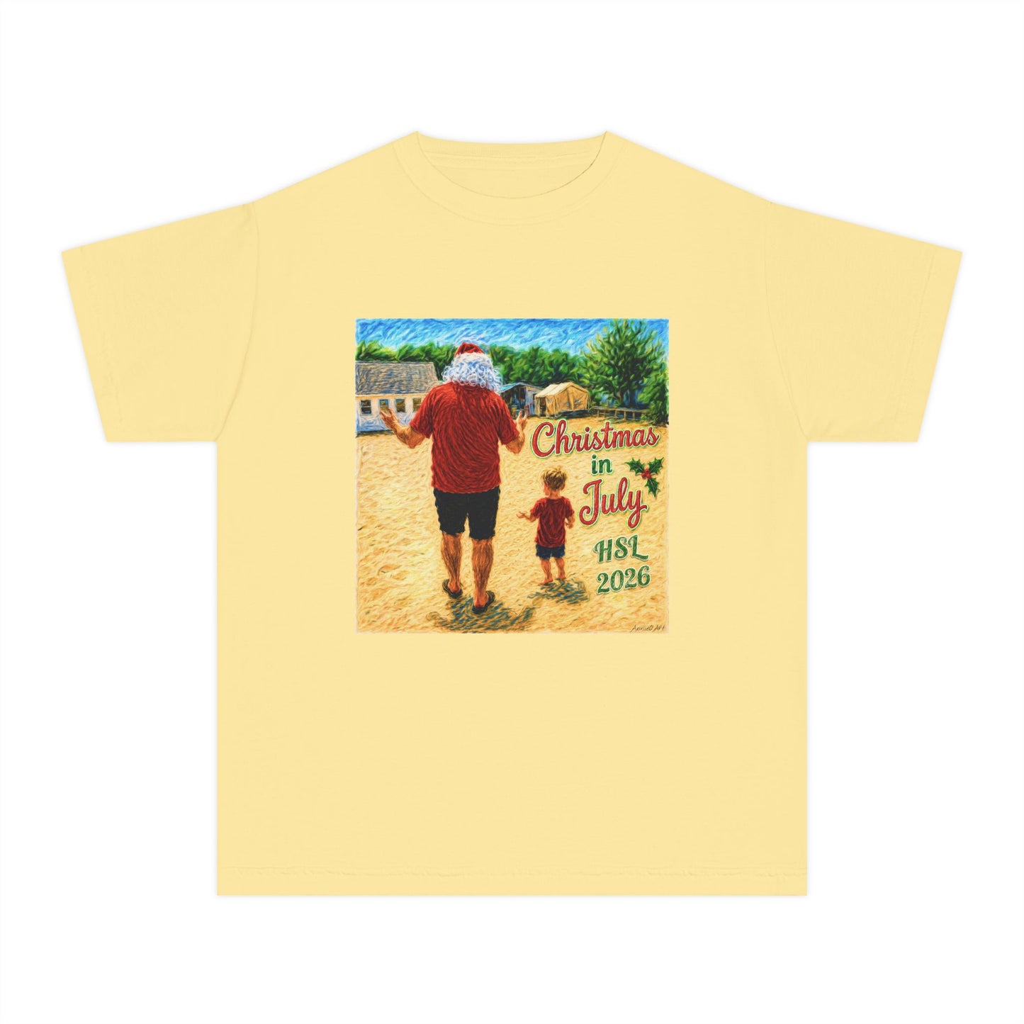 Dry-Blend Youth Tee — "Christmas in July" Beach Design 2026