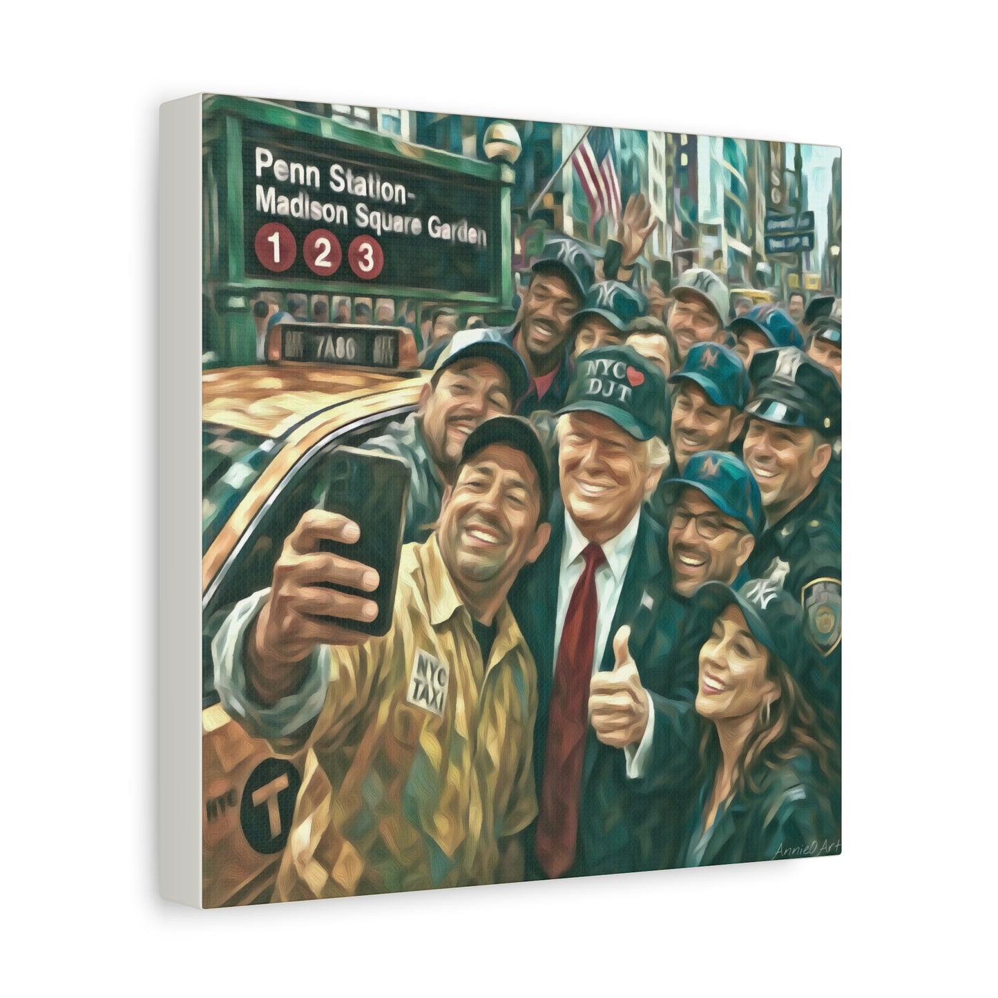 NYC❤️DJT—Trump New York Taxi Selfie Matte Canvas Wall Art — Stretched 1.25"