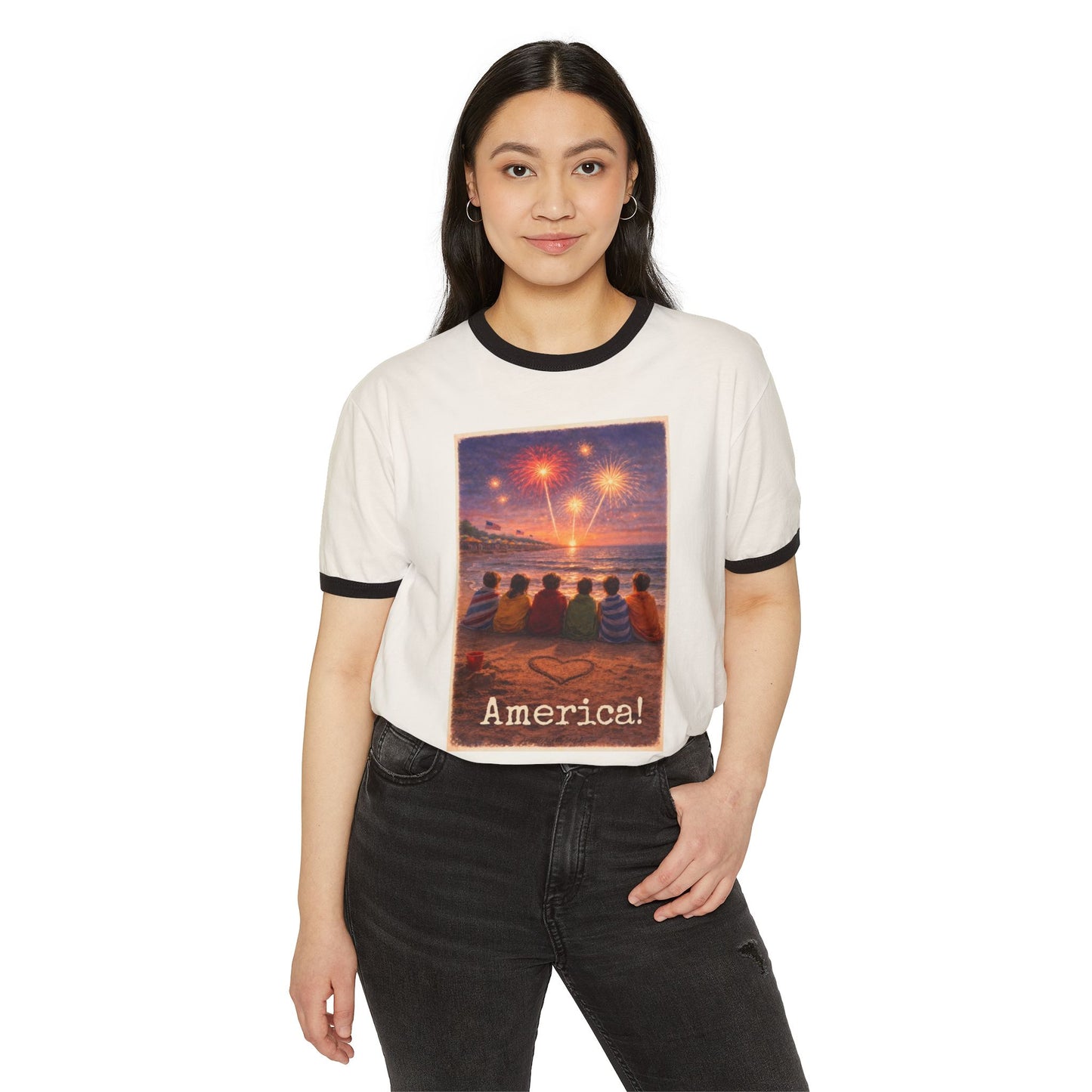 250th America! Fireworks Beach Ringer T-Shirt