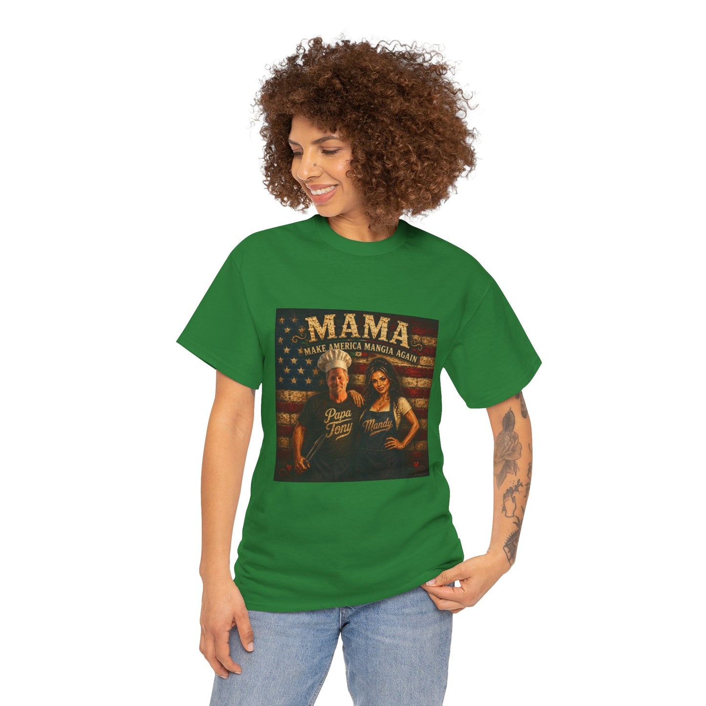 CUSTOM for MANDY—Mama Pizza Team T-Shirt — Retro American Flag Pizza Chef Graphic Tee