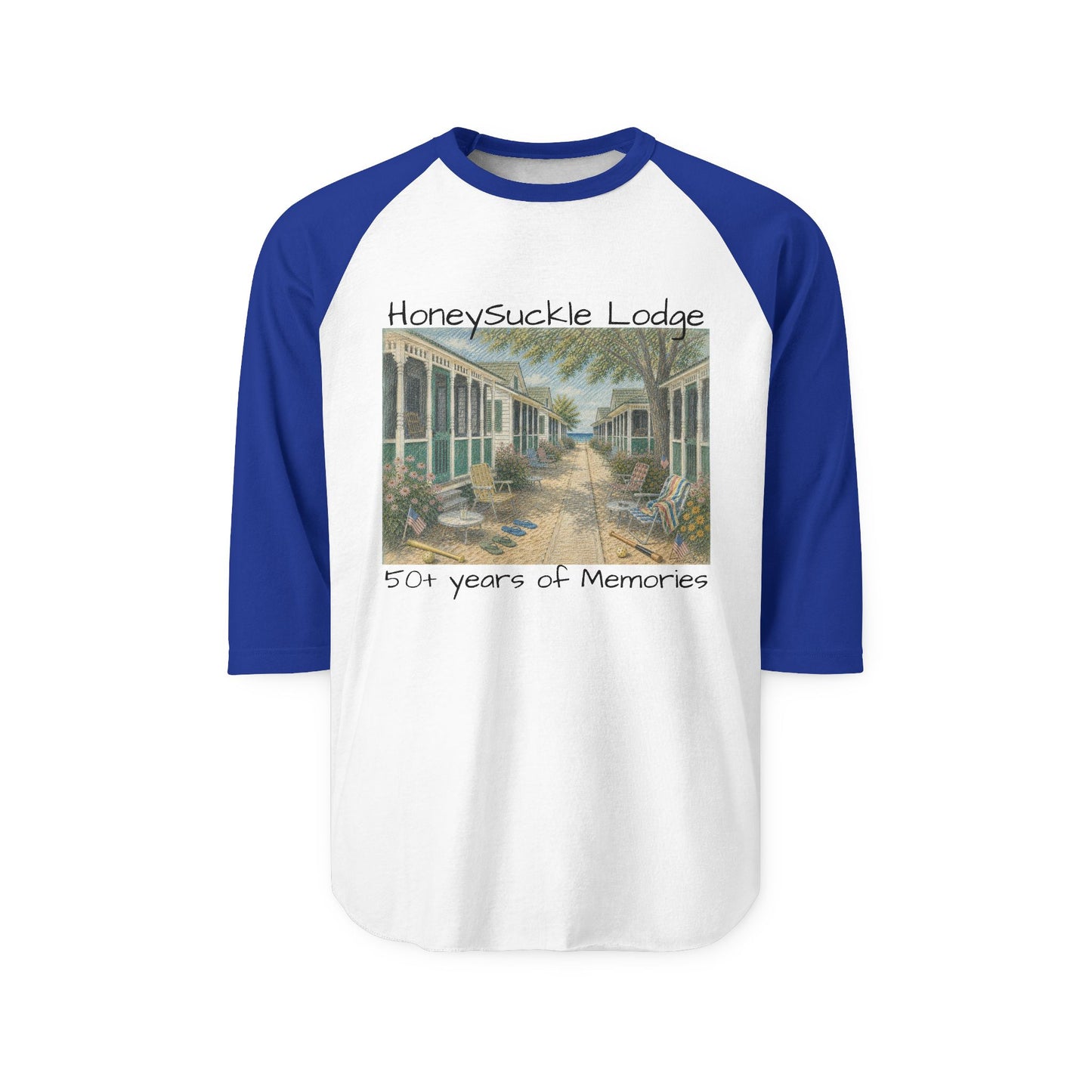 Beach Bungalow Raglan Shirt — Vintage Beach House Graphic