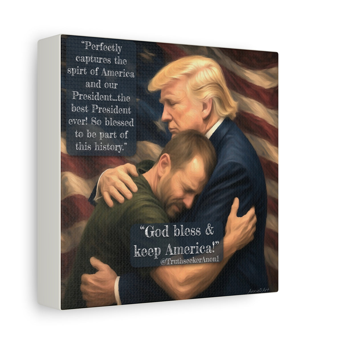 Trump Embrace Patriotic Canvas Wall Art — "God Bless & Keep America"