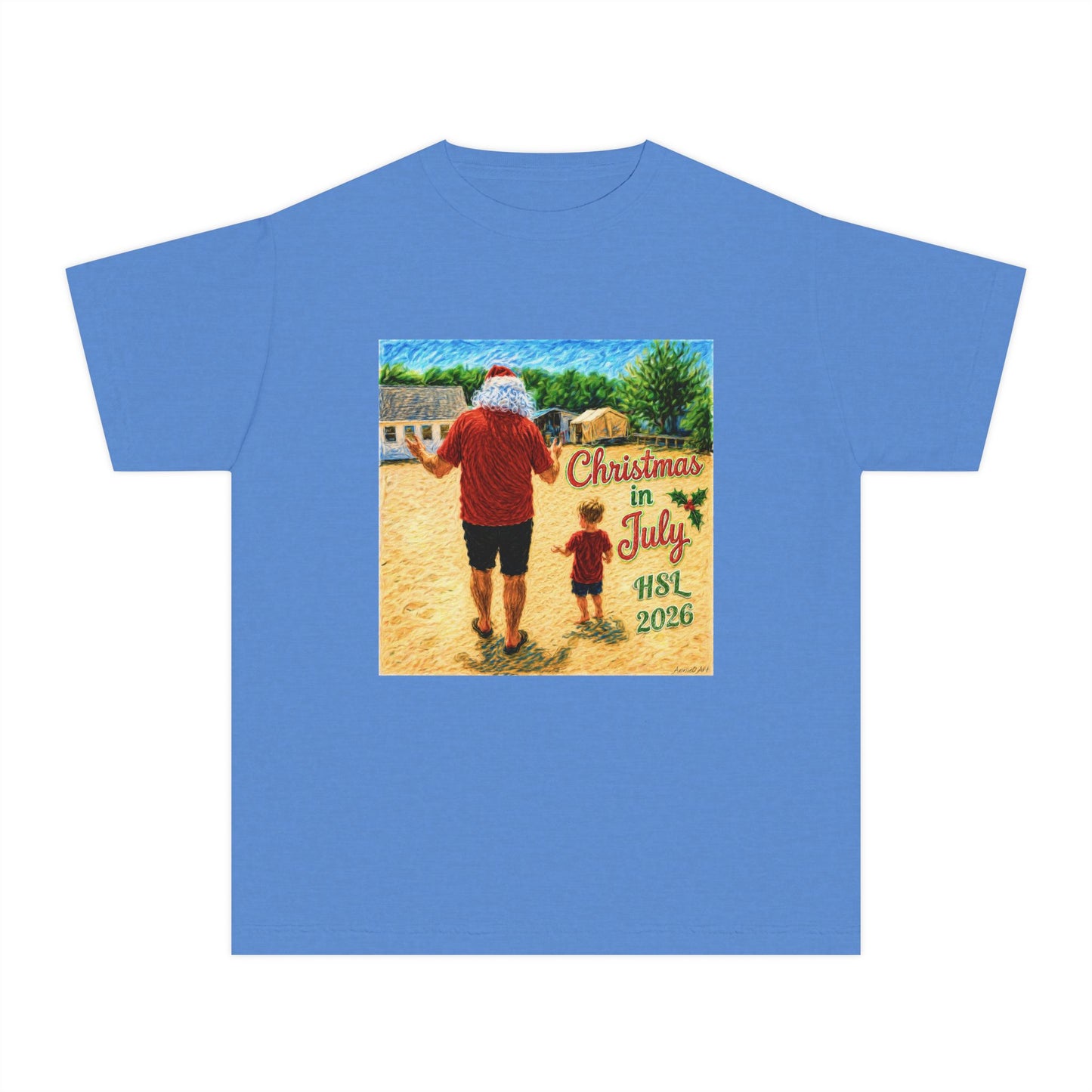 Dry-Blend Youth Tee — "Christmas in July" Beach Design 2026