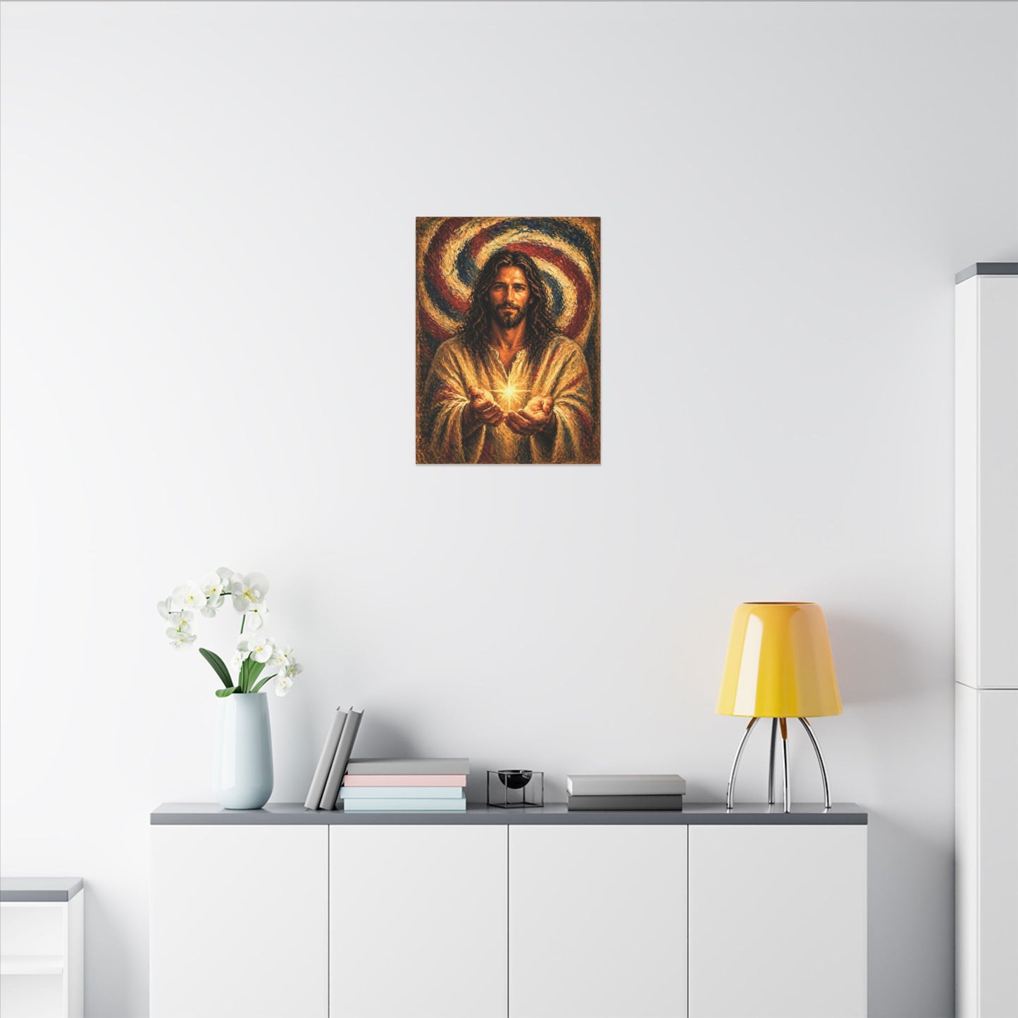 Radiant Jesus Holding Light, Heavy Oil Paint Strokes Look—Matte Stretched Canvas— Canvas Wall Art