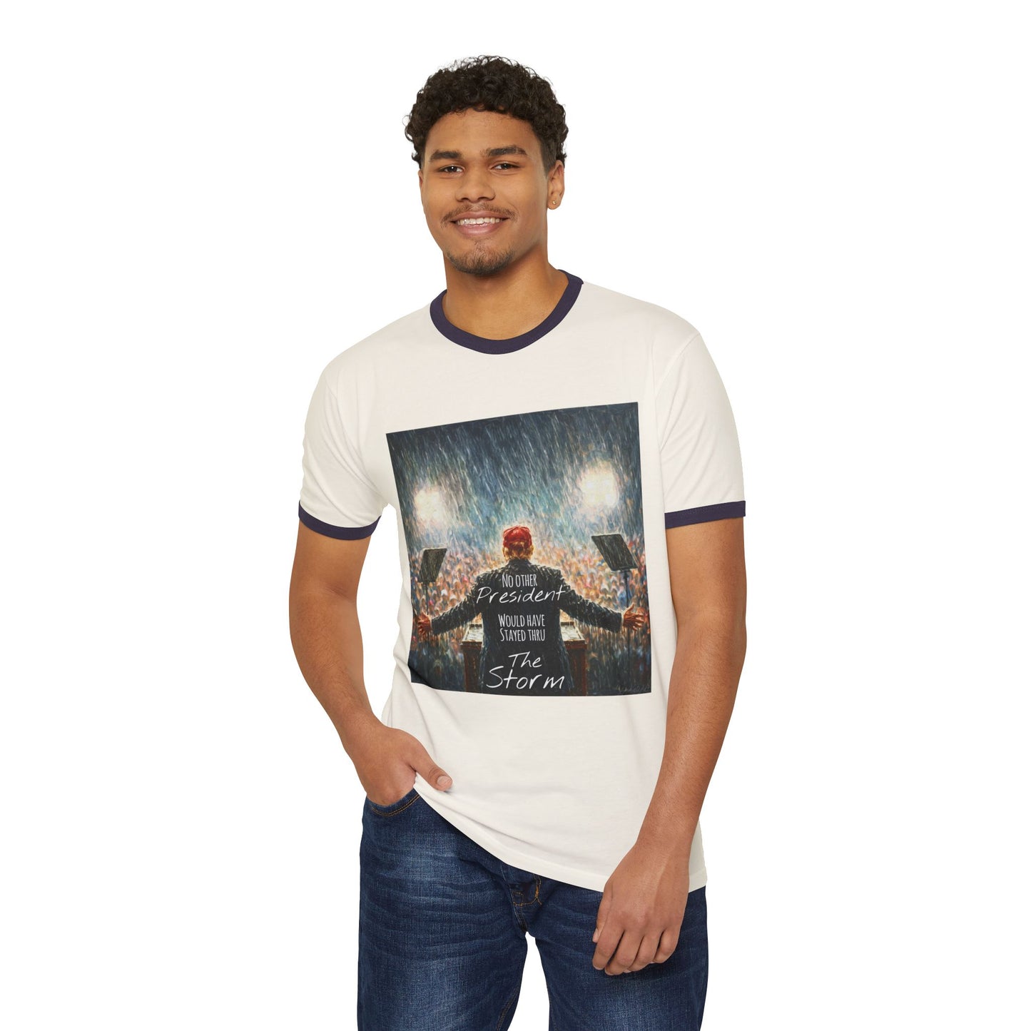 Trump Ringer T-Shirt — "The Storm" Front Graphic & "Happy Birthday America" Back Retro Print