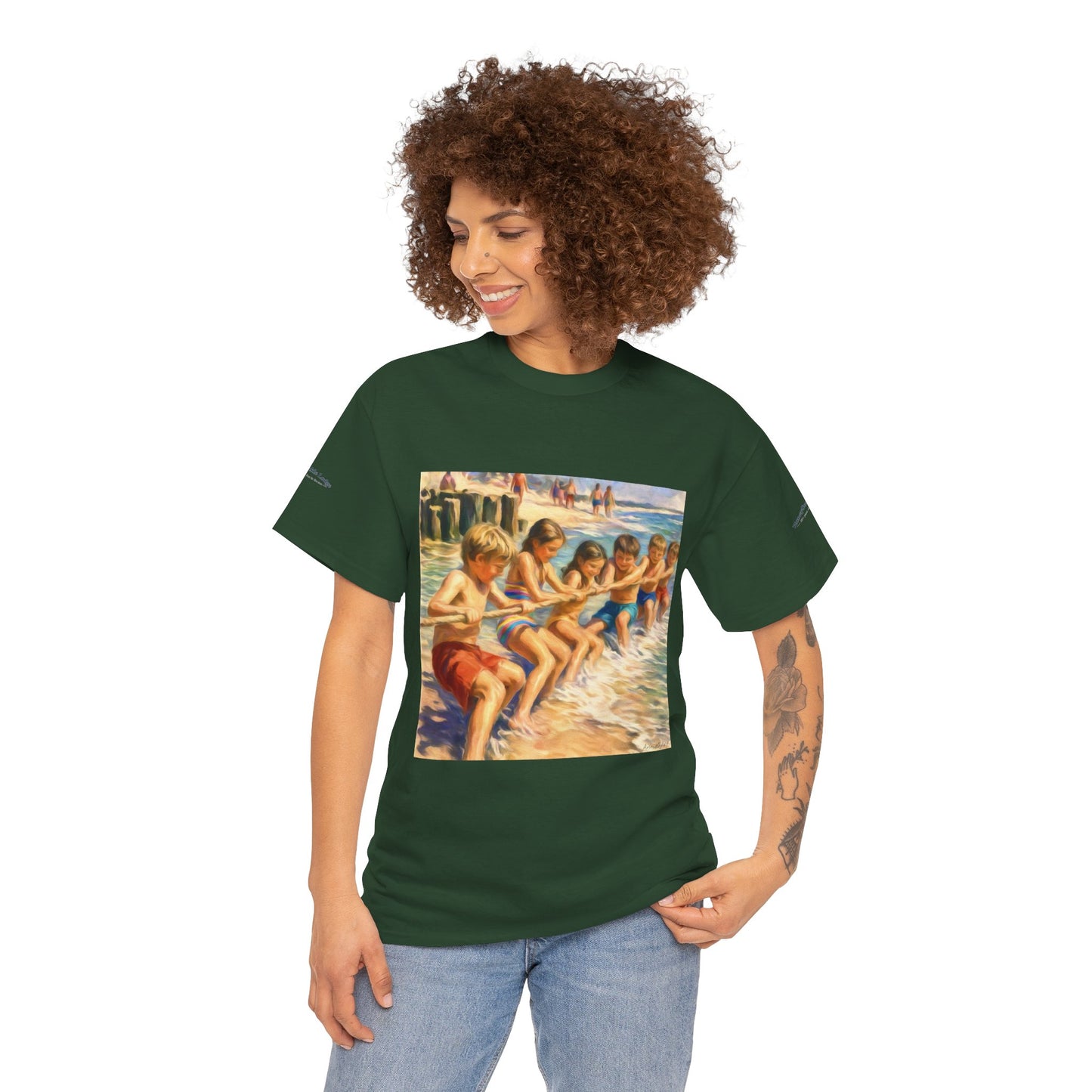 Honeysuckle Lodge Vintage Beach Print tee shirt front/back ("Honeysuckle Lodge - 50+ years of fun in the sun")