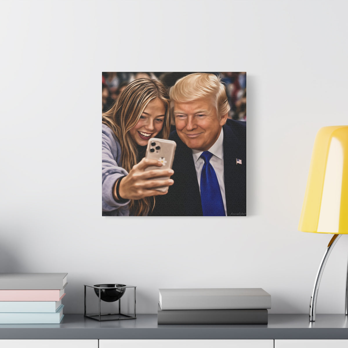 Trump Figure Selfie Matte Canvas Print
