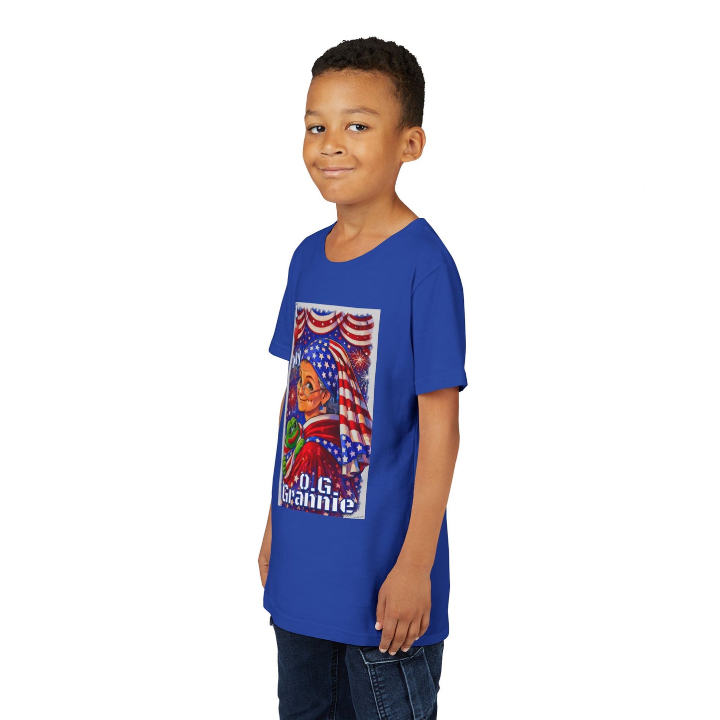 Grandma Anons & Keyboard Warriors for your Littles, “I ♥️ My O.G. Grannie" Youth T-Shirt – American Flag Grandma Design