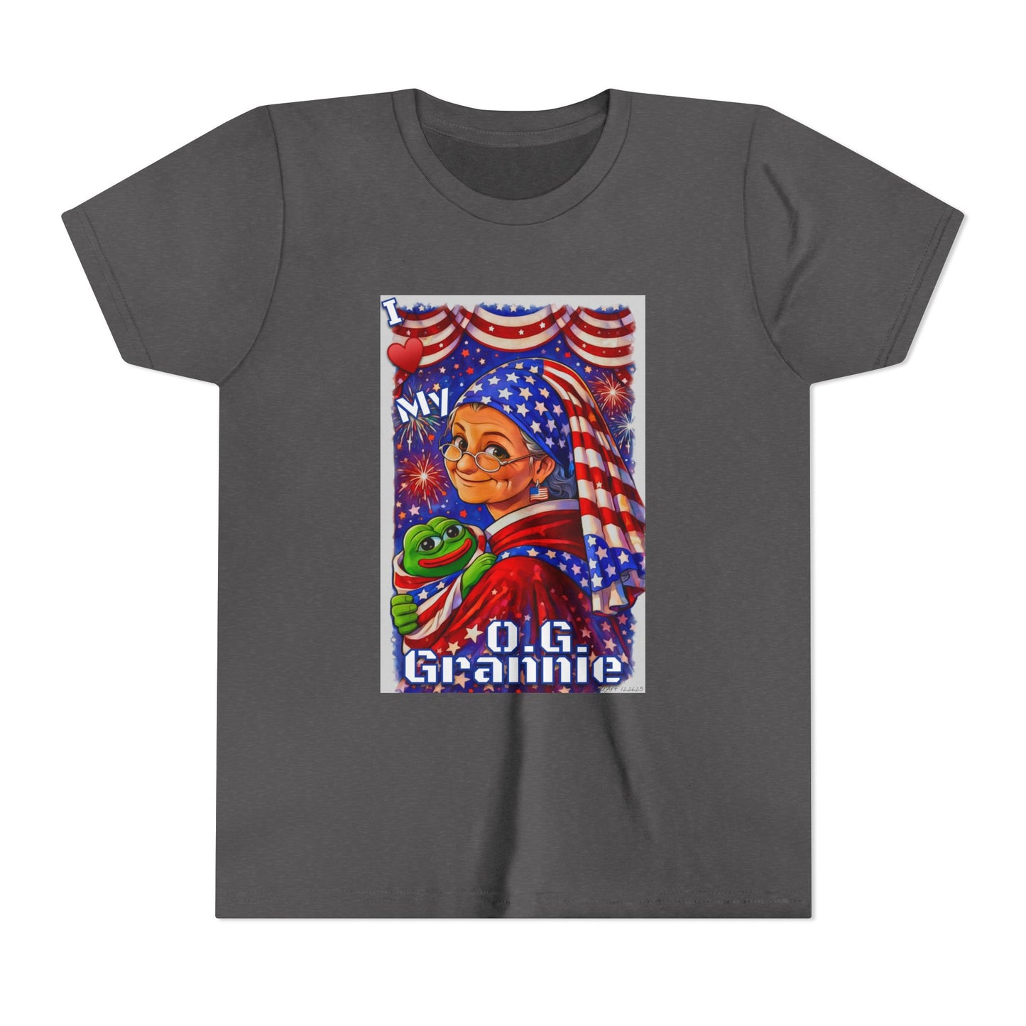 Grandma Anons & Keyboard Warriors for your Littles, “I ♥️ My O.G. Grannie" Youth T-Shirt – American Flag Grandma Design