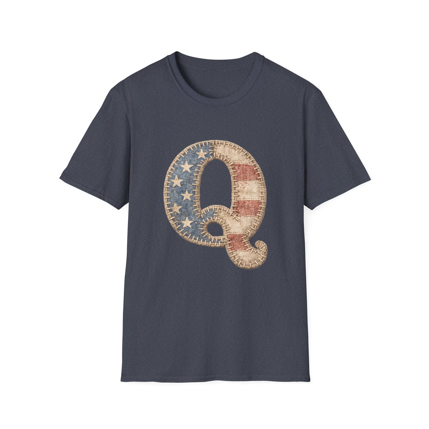 Q Patriotic T‑Shirt – Vintage American Flag Initial Tee
