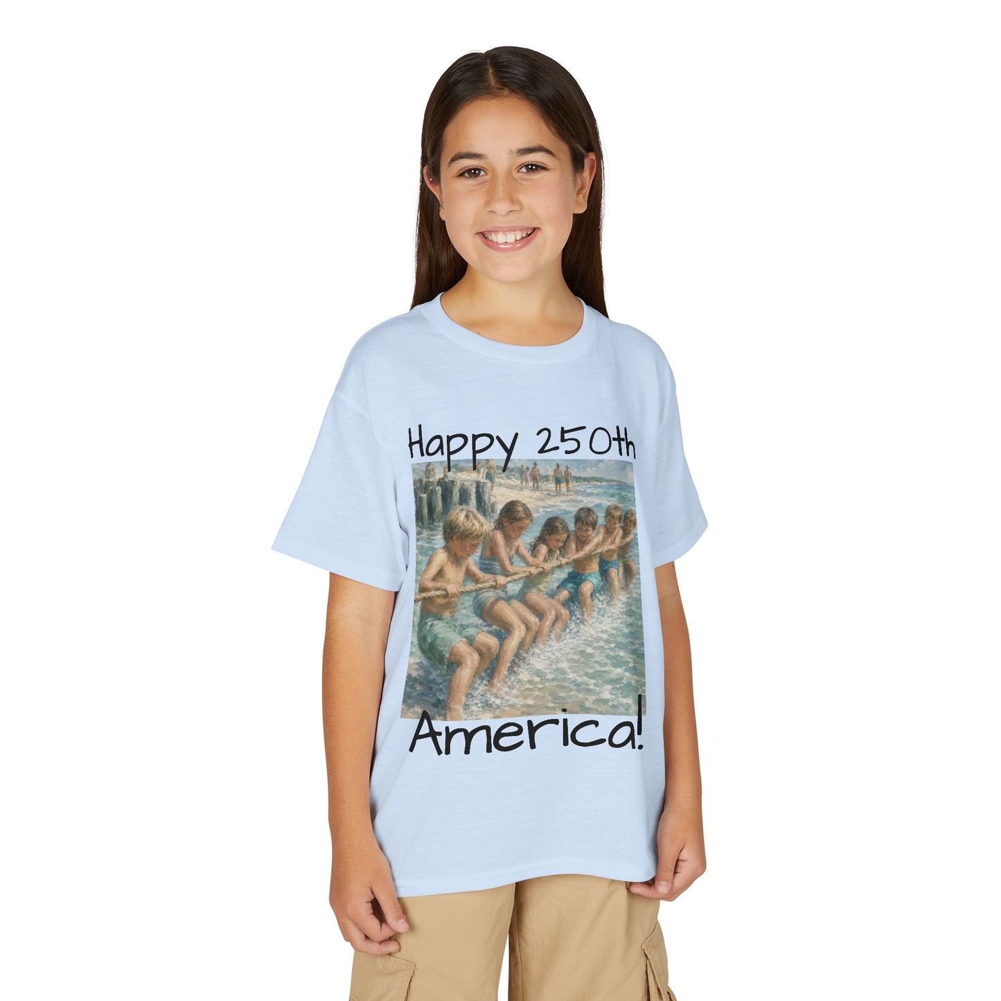 Youth Tee — "Happy 250th America!" Vintage Summer Beach Kids T‑Shirt