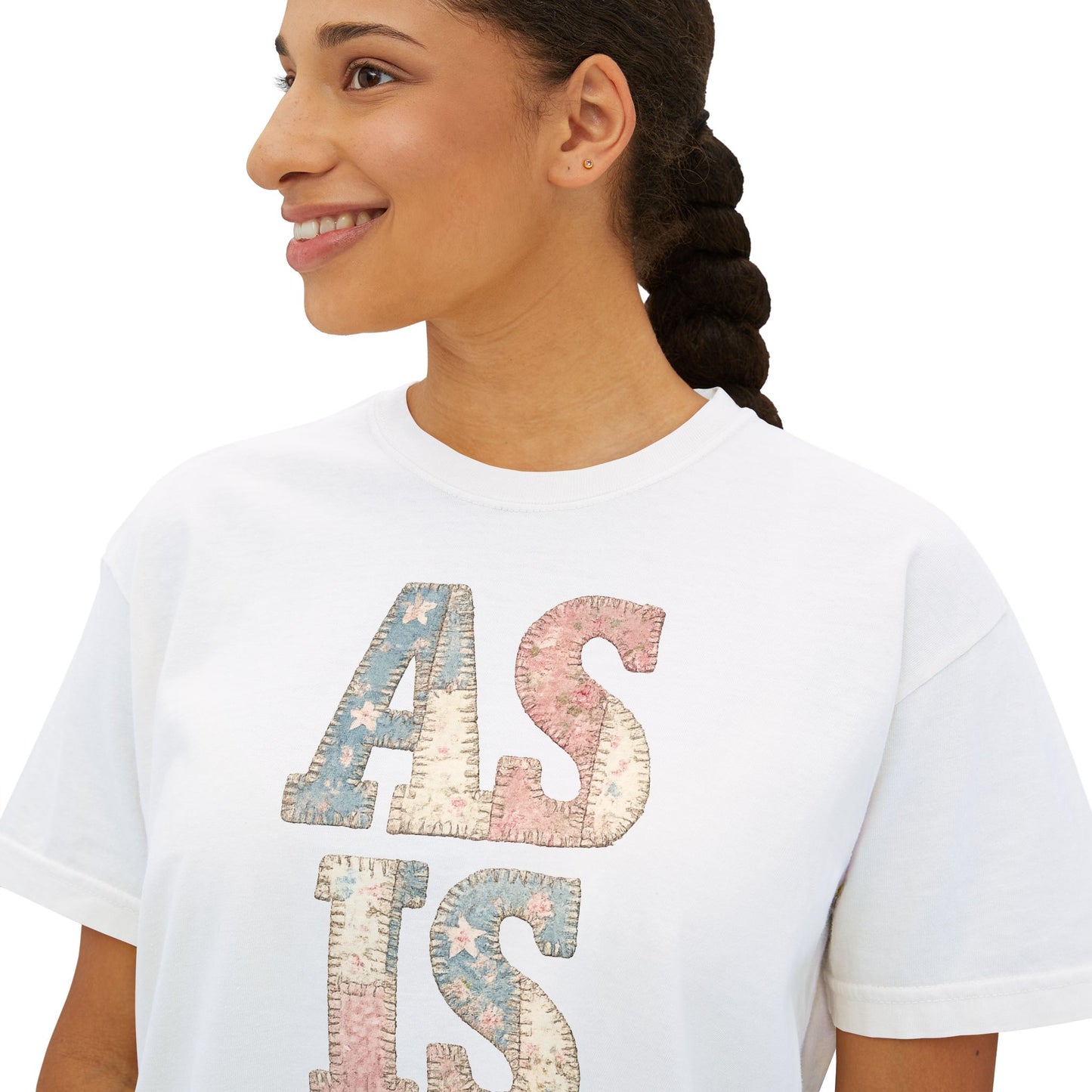“AS IS” Quilt look Floral Boxy Tee — Women's Vintage Graphic Crop T-Shirt