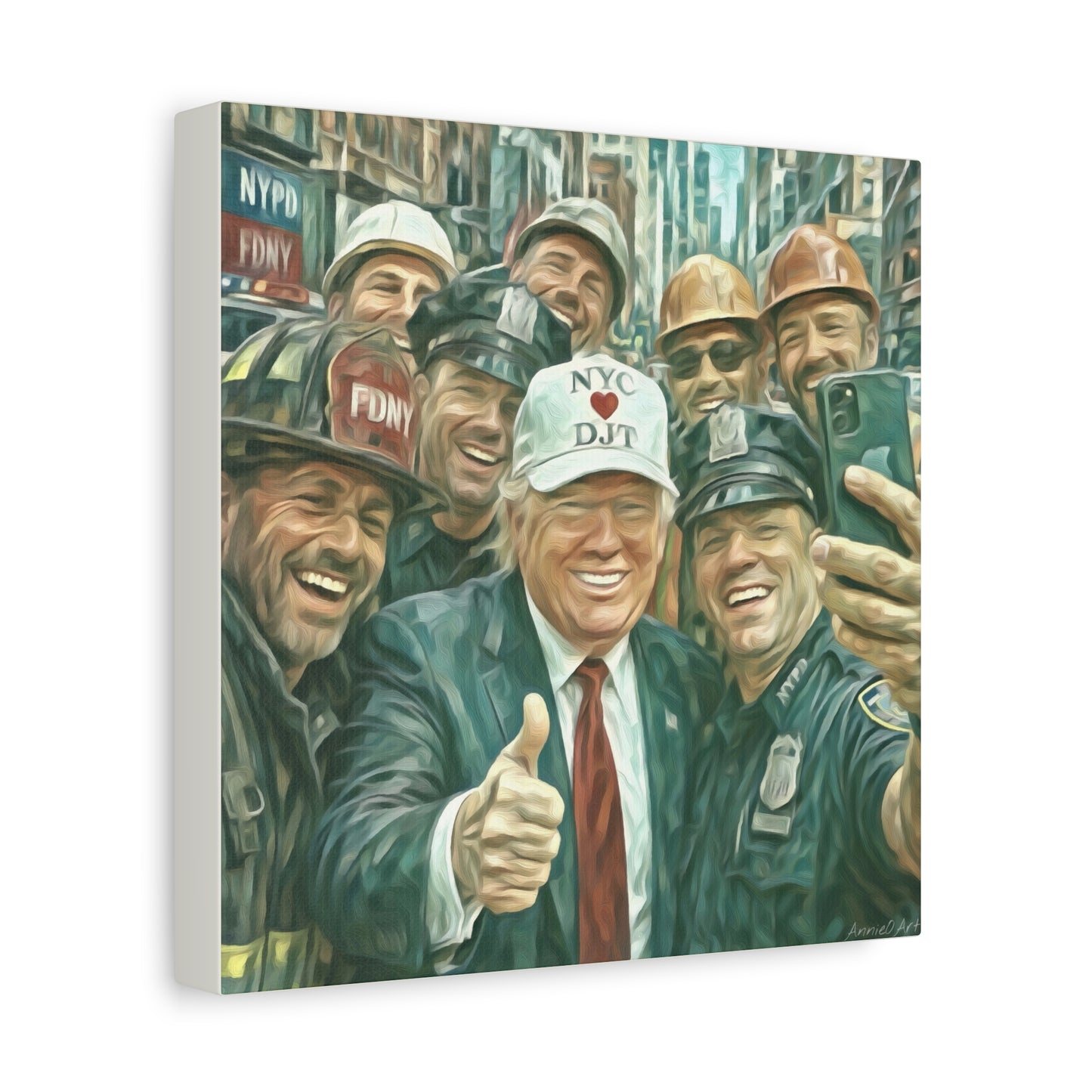 Trump ‘NYC❤️DJT’ - THE Blue-Collar-Billionaire w/ NYC Working Guys —Matte Canvas Print