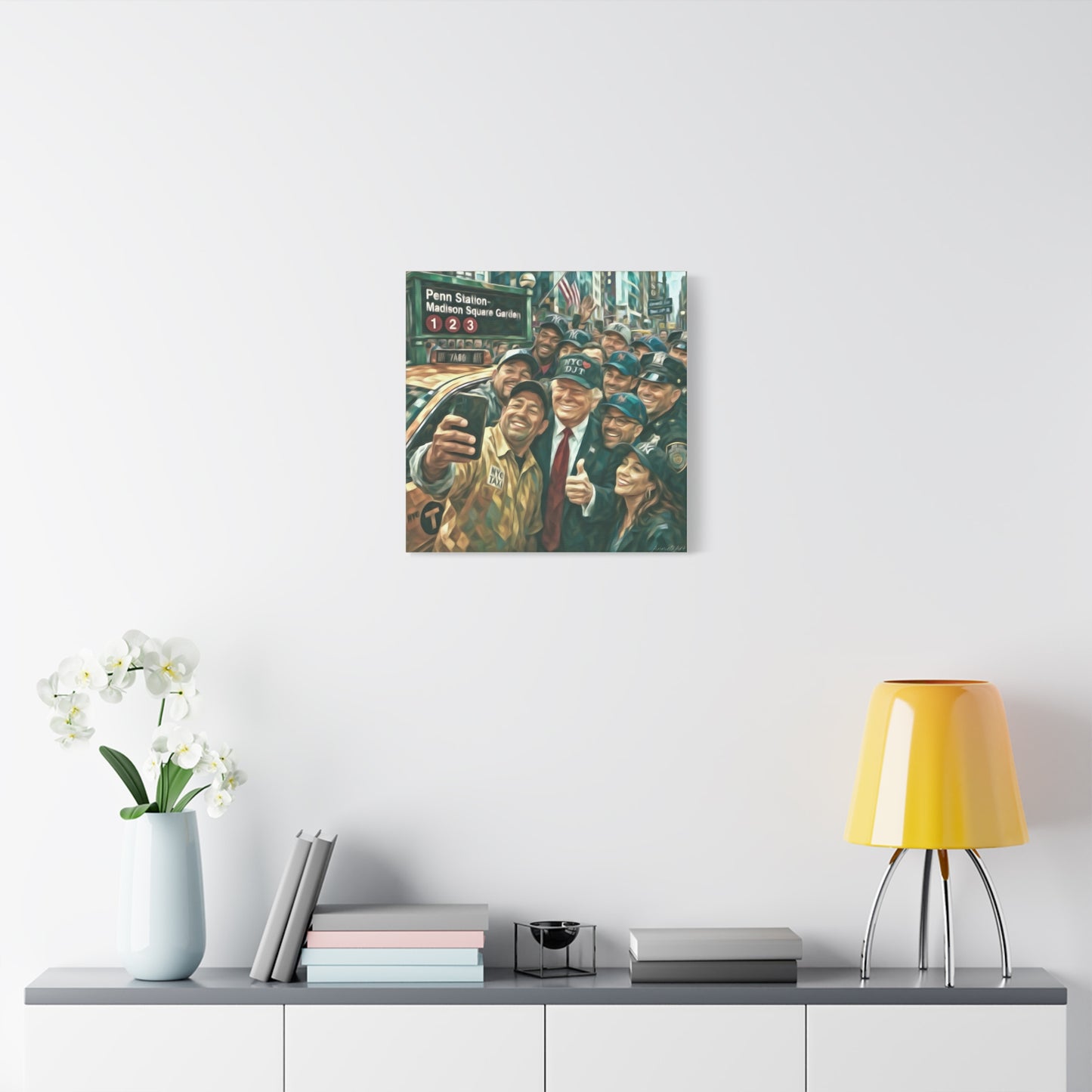 NYC❤️DJT—Trump New York Taxi Selfie Matte Canvas Wall Art — Stretched 1.25"