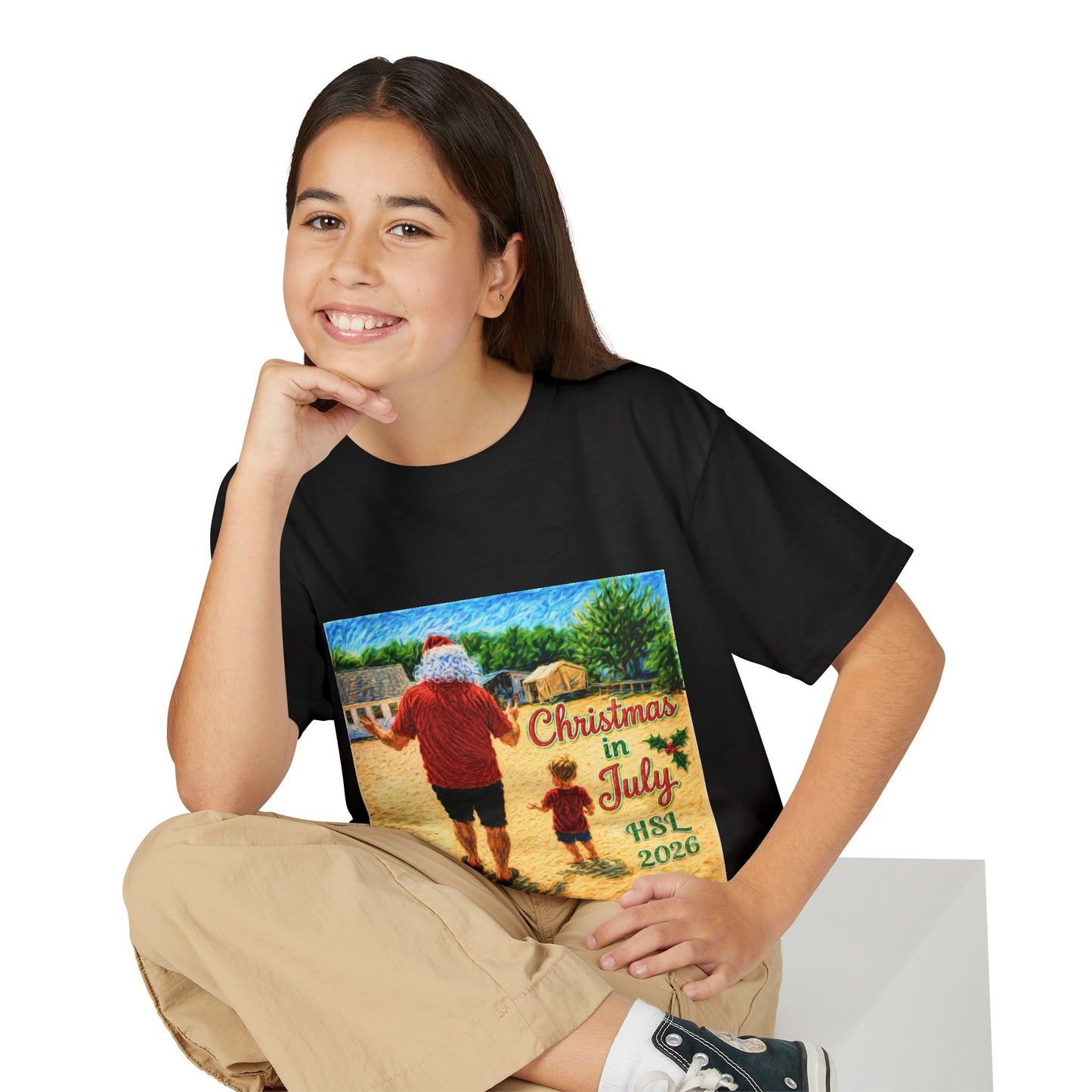 Youth T-Shirt — "Christmas in July" Beach Santa Kids Tee (HSL 2026)