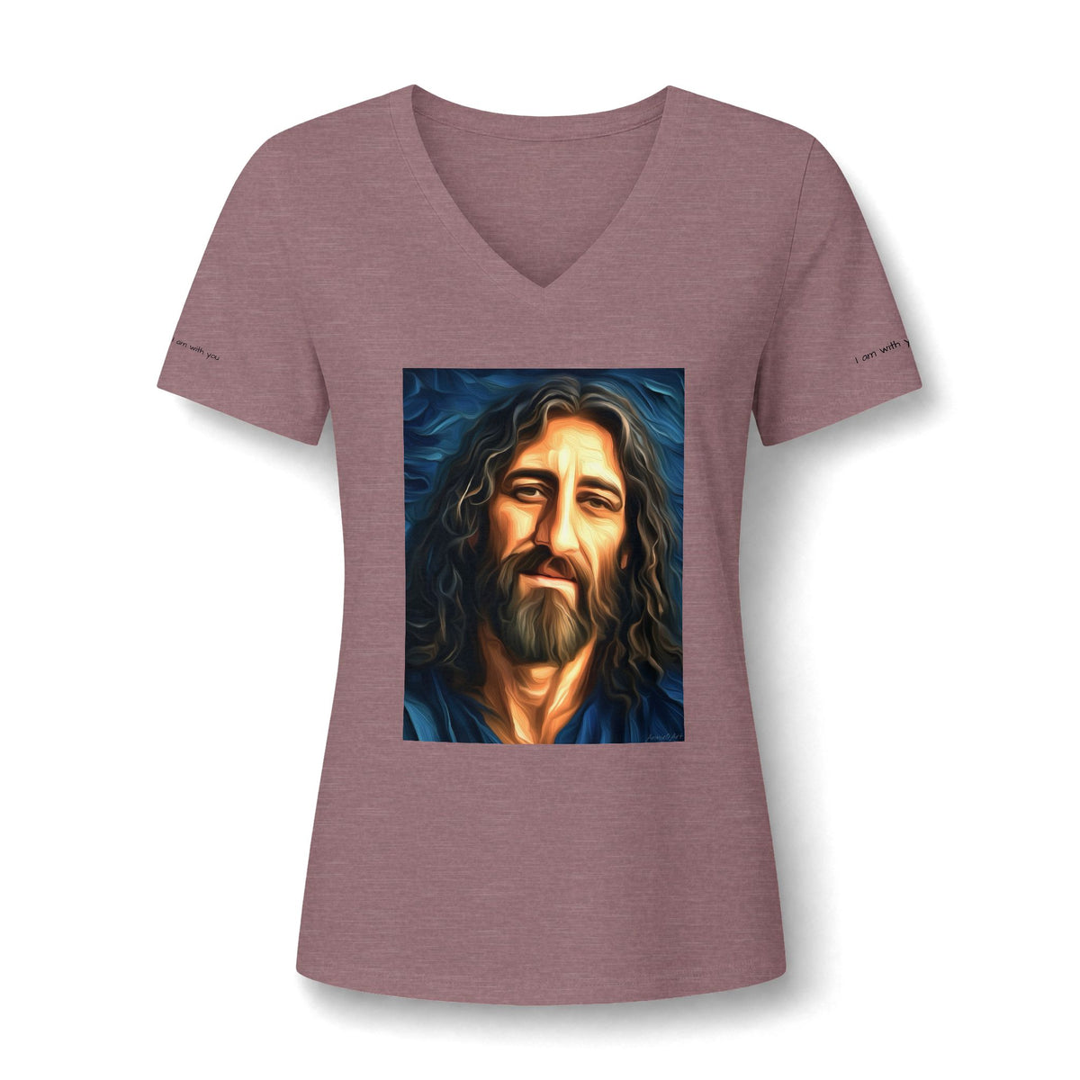 Women's V-Neck Tee — Stylized Jesus Portrait Graphic Tee