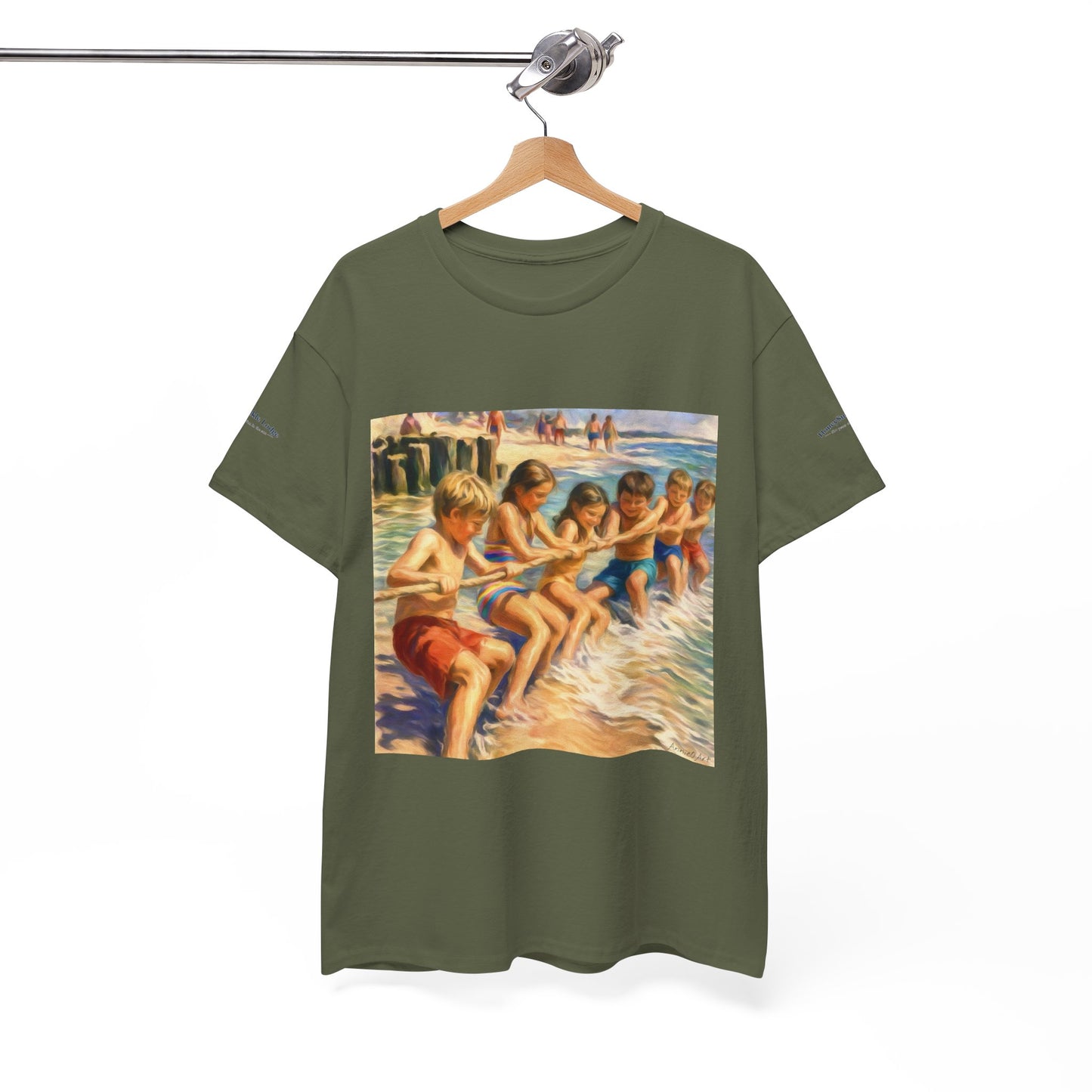 Honeysuckle Lodge Vintage Beach Print tee shirt front/back ("Honeysuckle Lodge - 50+ years of fun in the sun")