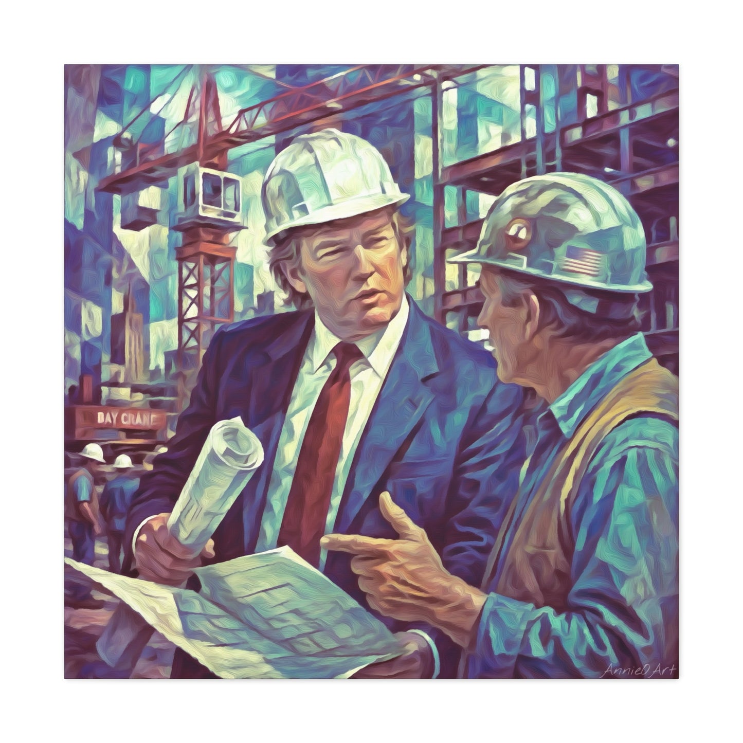 Trump Construction Site Portrait Canvas - Vintage Art