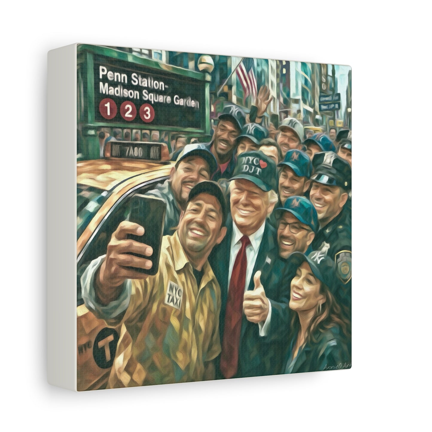 NYC❤️DJT—Trump New York Taxi Selfie Matte Canvas Wall Art — Stretched 1.25"