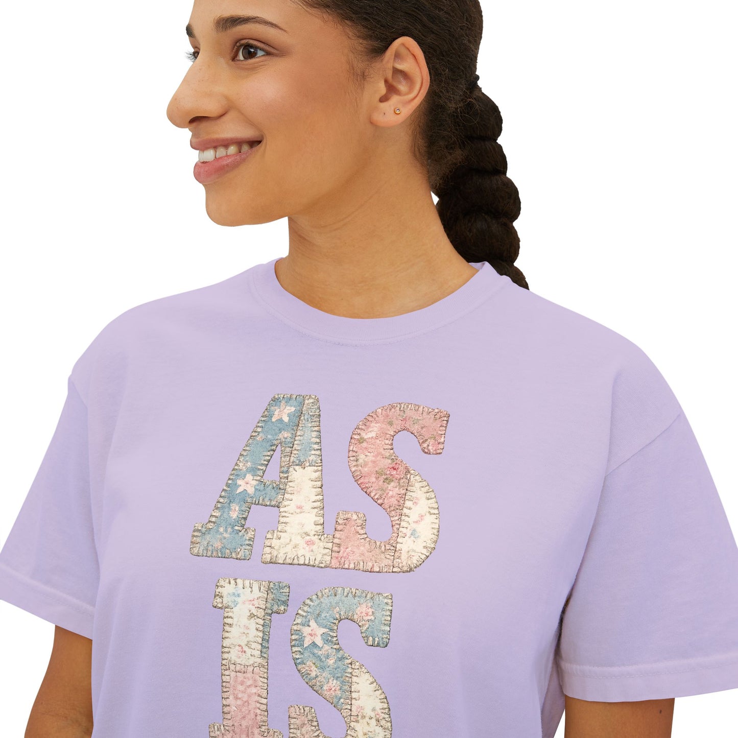 “AS IS” Quilt look Floral Boxy Tee — Women's Vintage Graphic Crop T-Shirt
