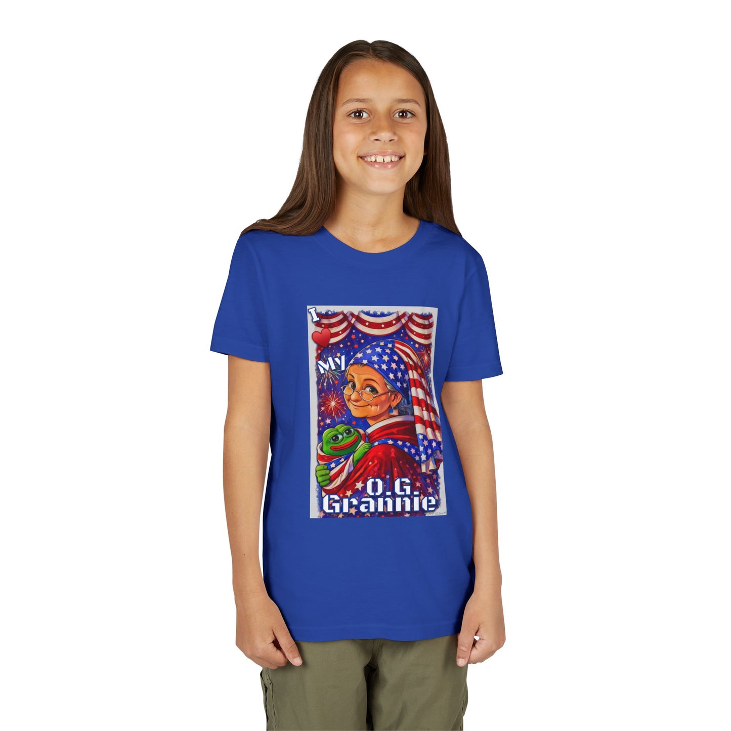 Grandma Anons & Keyboard Warriors for your Littles, “I ♥️ My O.G. Grannie" Youth T-Shirt – American Flag Grandma Design