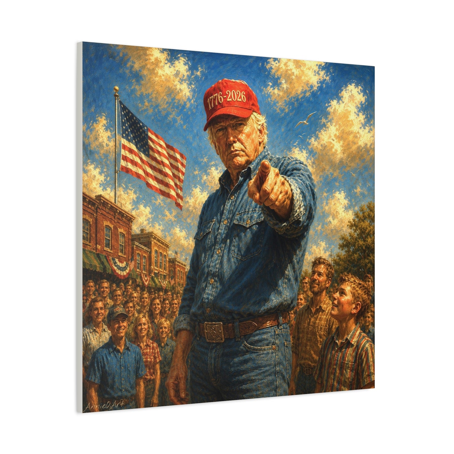 Trump Americana Patriotic Canvas Art - '1776-2026' Pointing Figure with American Flag