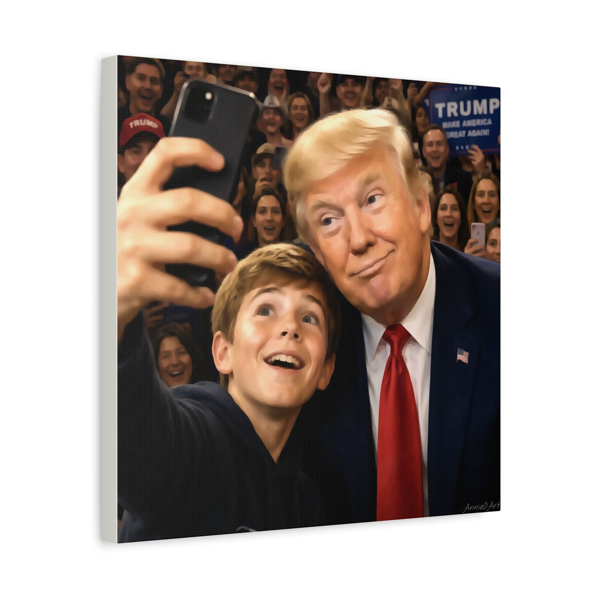 Trump Rally Canvas Wall Art — President Selfie Print on Stretched Matte Canvas