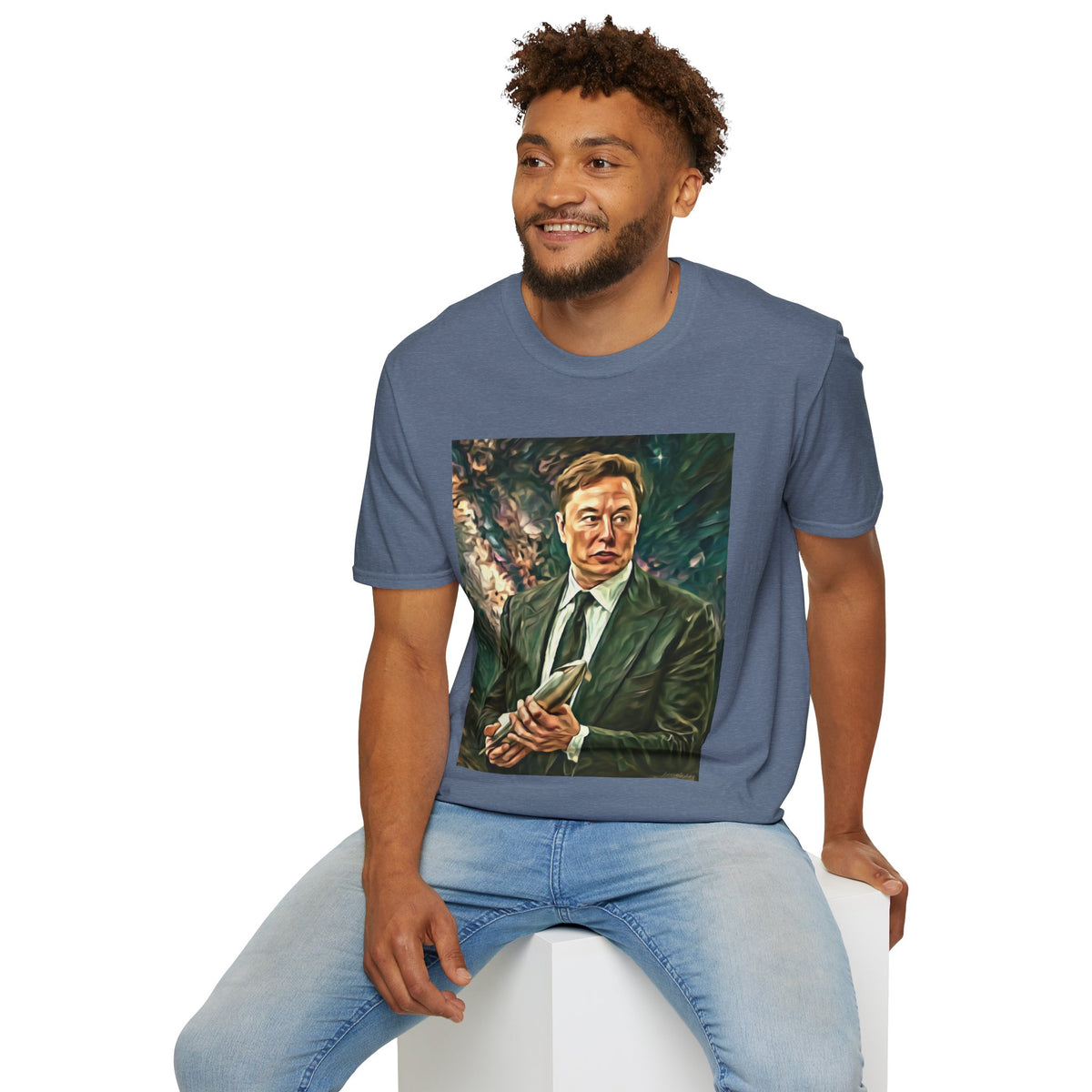 Elon Musk with Rocket— Graphic T-Shirt