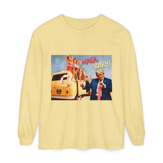 Being MAGA everywhere! Vintage Political Graphic Long Sleeve Tee — "MAGA Baby!" Design
