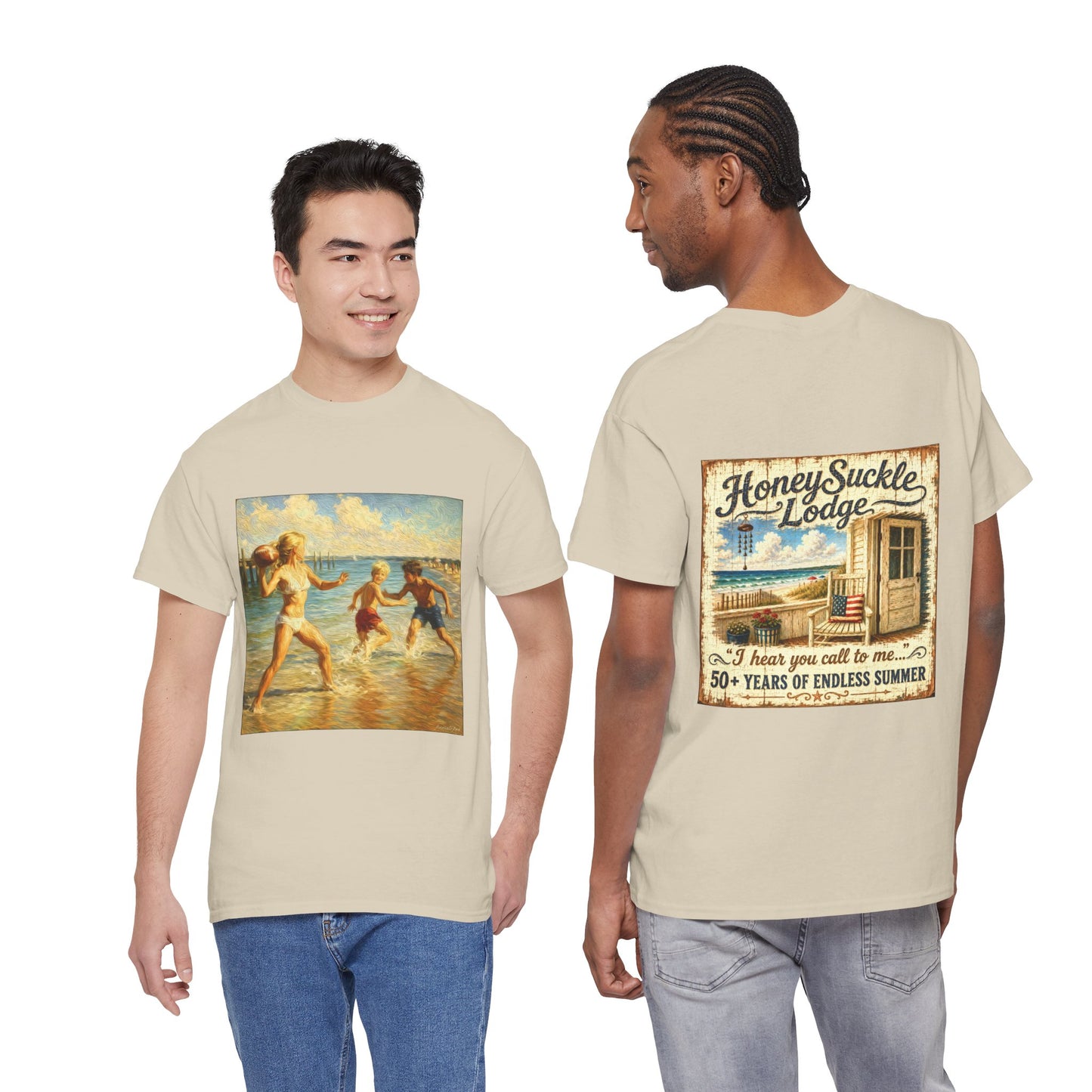 Vintage Beach T‑Shirt — 'Honeysuckle Lodge: 50+ Years of Endless Summer' Retro Seaside Tee