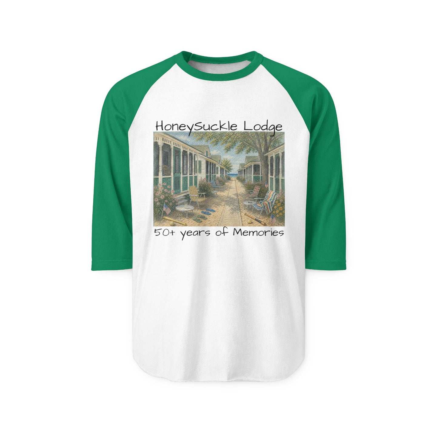 Beach Bungalow Raglan Shirt — Vintage Beach House Graphic