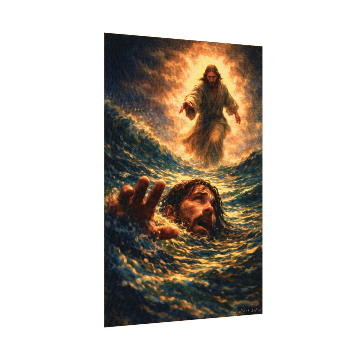 Jesus saving Peter Painting— Poster