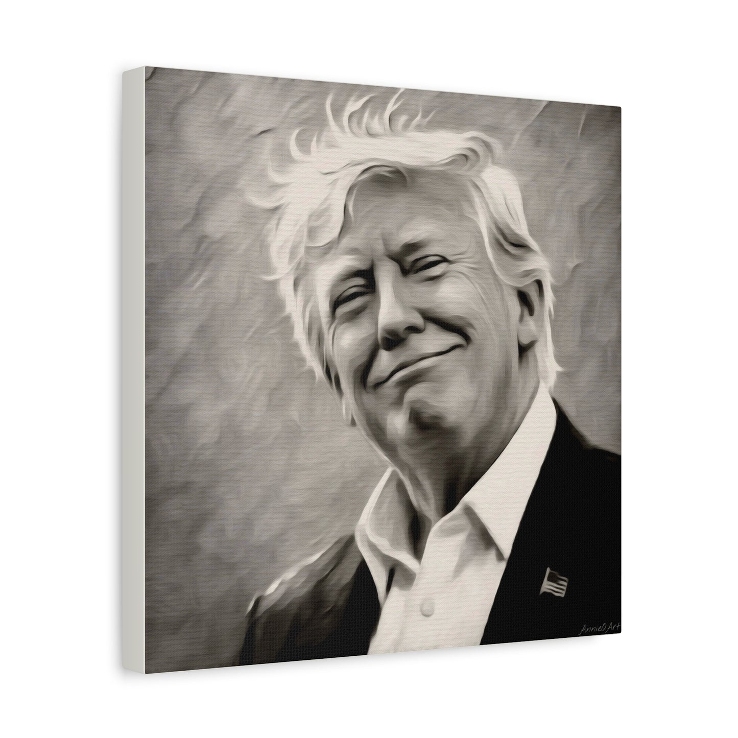 Trump Portrait B&W-Canvas Monochrome Oil-Style Wall Art