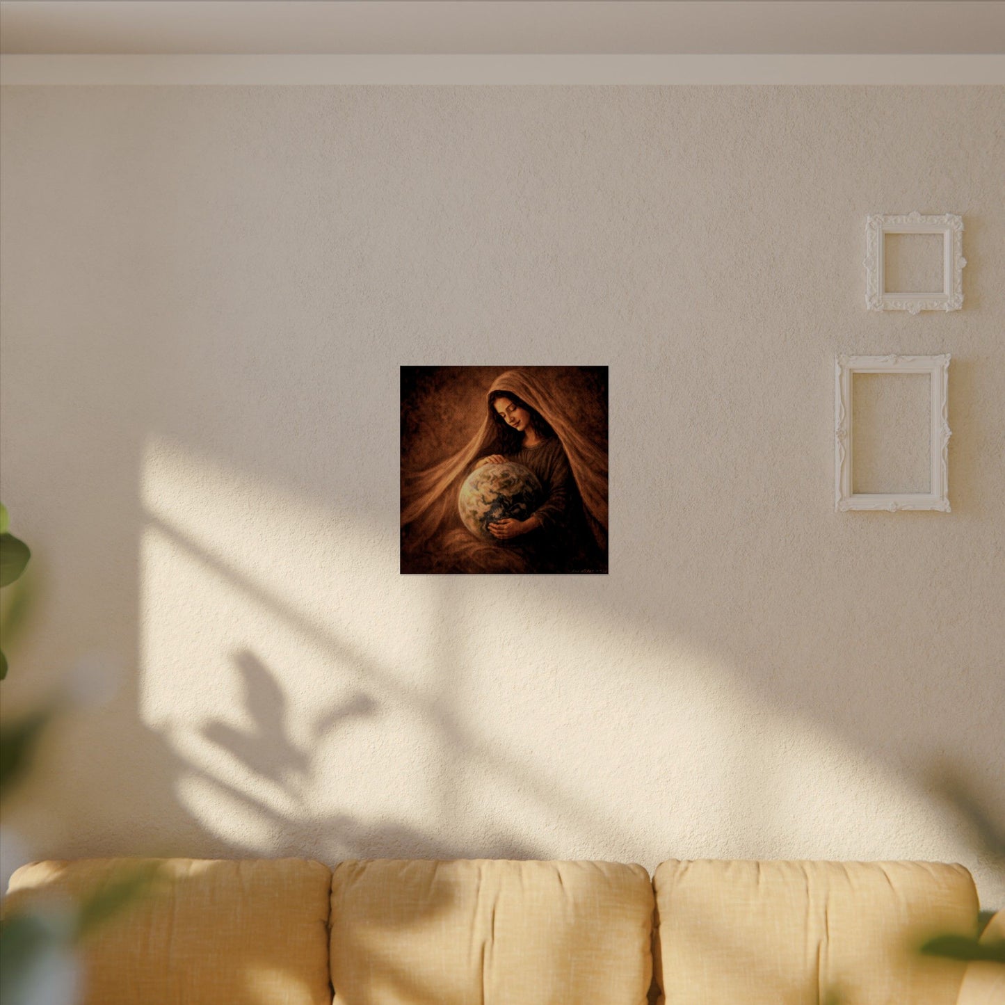 Mary, Jesus’ Mother,  Cradling & Praying for the Earth & Her People,  Textured Matte Art Print Poster