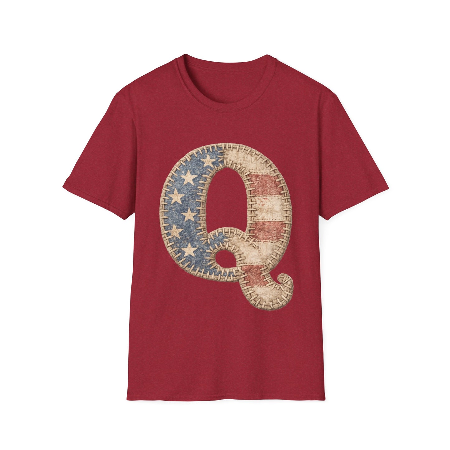 Patriotic Letter Q T‑Shirt — Vintage American Flag Initial Tee