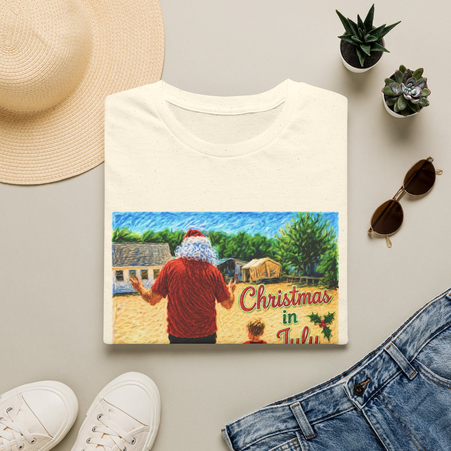 T-Shirt — Christmas in July Santa Beach Graphic Tee