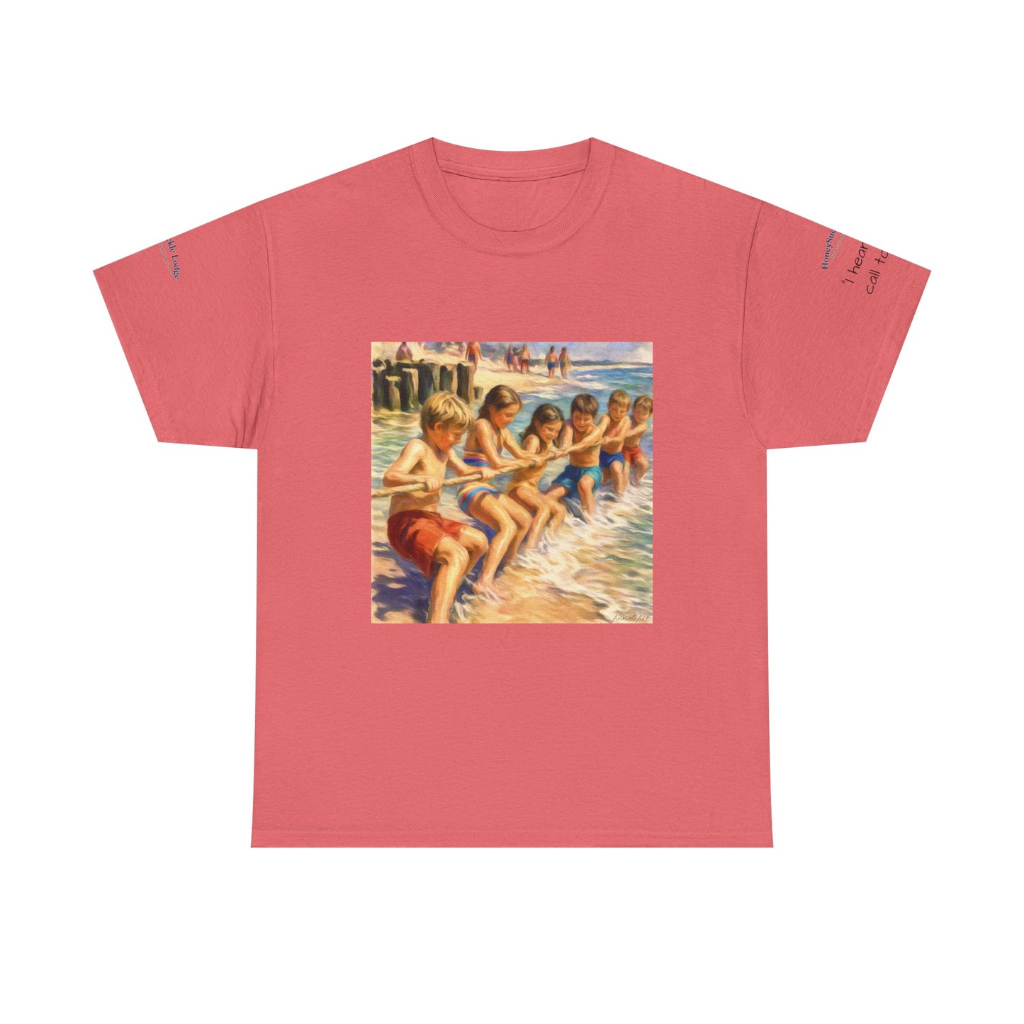 HoneySuckle Lodge Vintage Beach T-Shirt — "50+ years of fun in the sun" Retro Kids on Shore Design