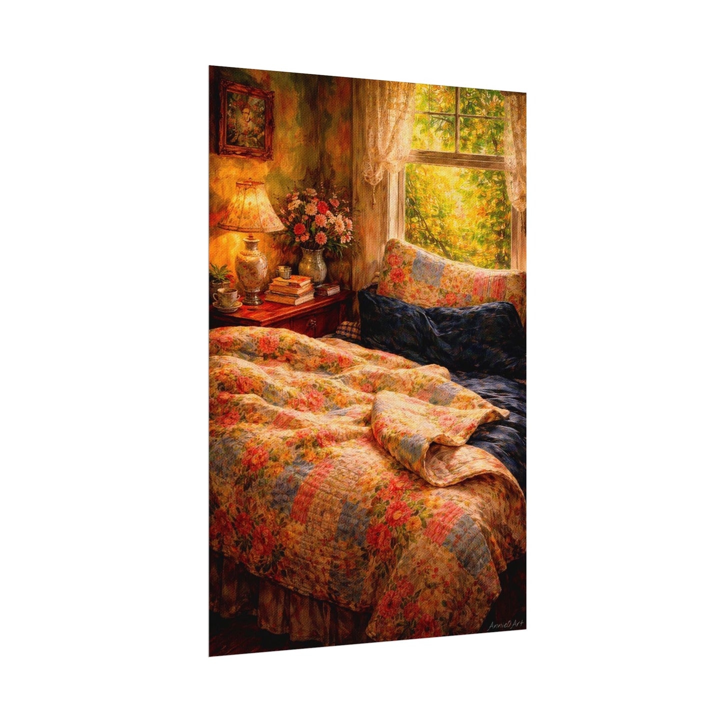Cottage Cozy Bedroom Poster — Textured Matte Wall Art