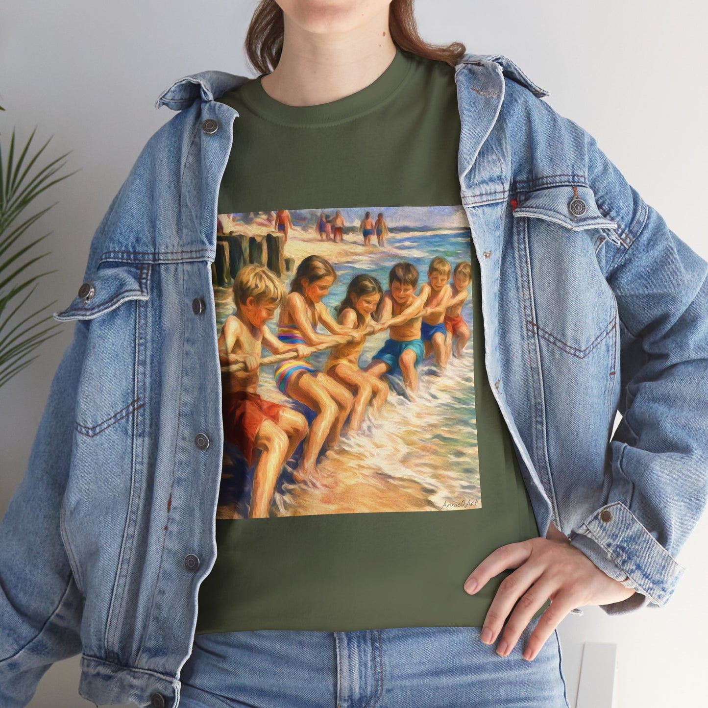 Honeysuckle Lodge Vintage Beach Print tee shirt front/back ("Honeysuckle Lodge - 50+ years of fun in the sun")