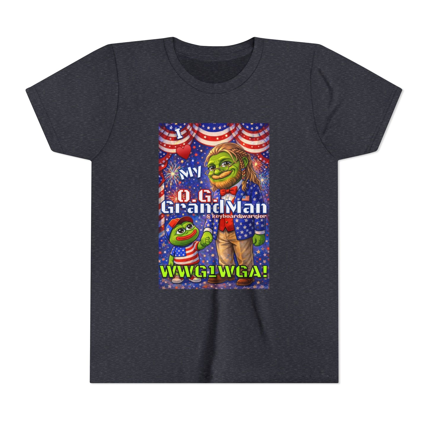 GrandMan/Grandpa Keyboard Warriors for your Littles - “I ♥️ My O.G. GrandMan" Patriotic Pepe WWG1WGA Kids T-Shirt