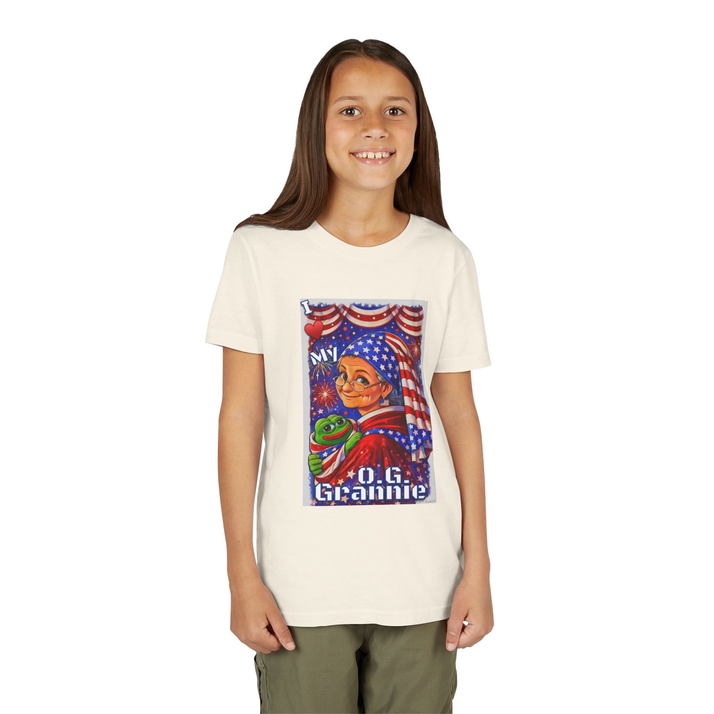 Grandma Anons & Keyboard Warriors for your Littles, “I ♥️ My O.G. Grannie" Youth T-Shirt – American Flag Grandma Design