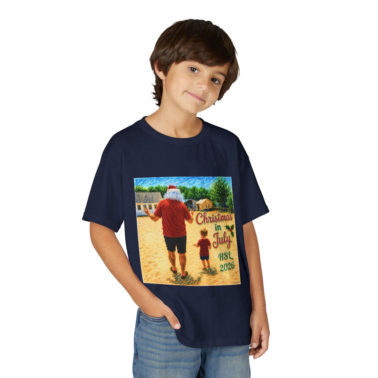 Youth T-Shirt — "Christmas in July" Beach Santa Kids Tee (HSL 2026)