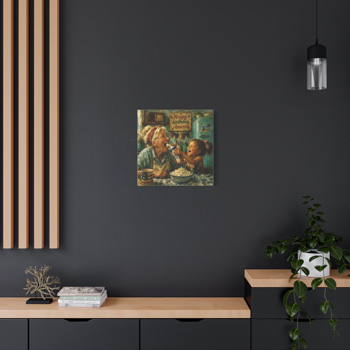 Happy Birthday America Canvas — Patriotic Grandma & Granddaughter Kitchen Wall Art