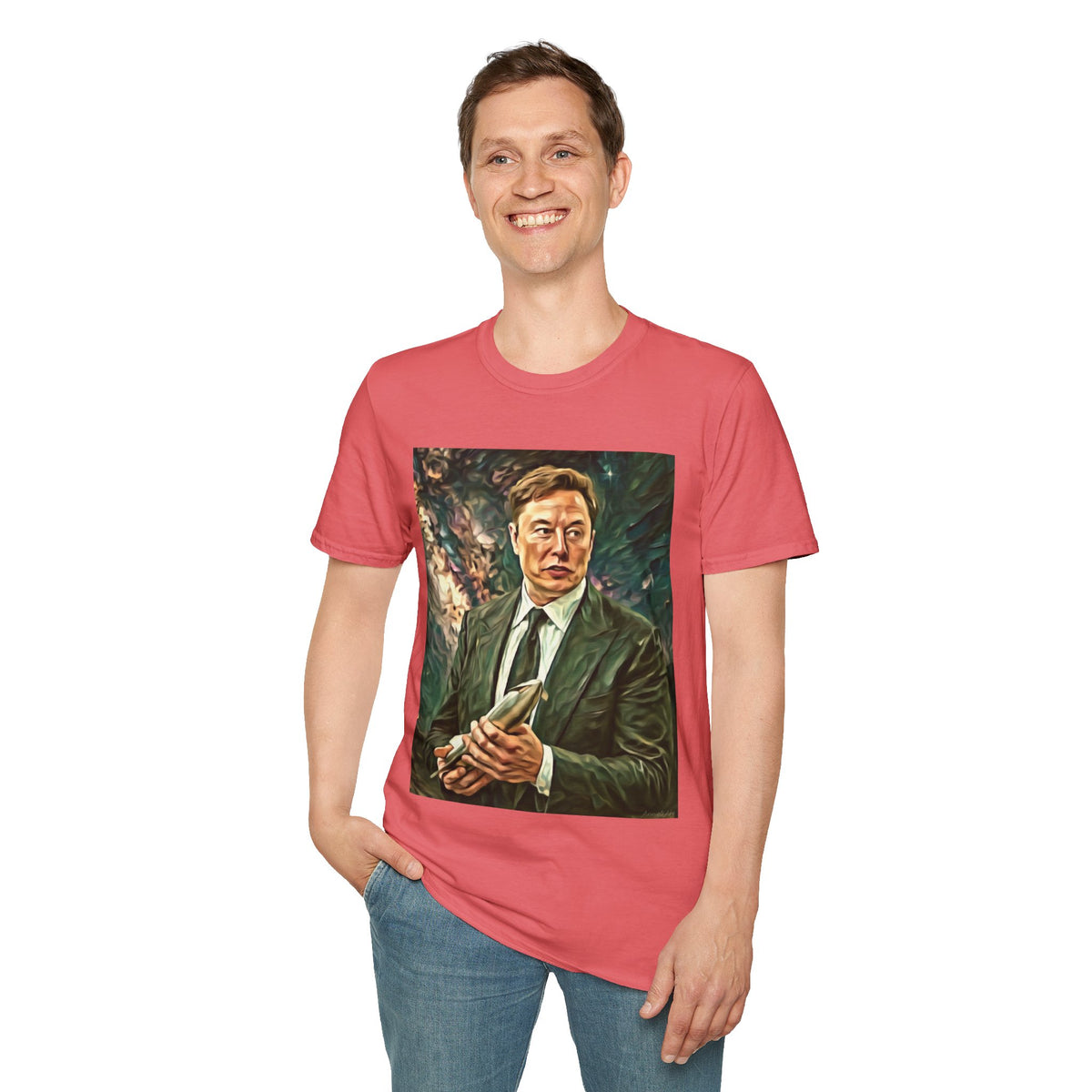 Elon Musk with Rocket— Graphic T-Shirt